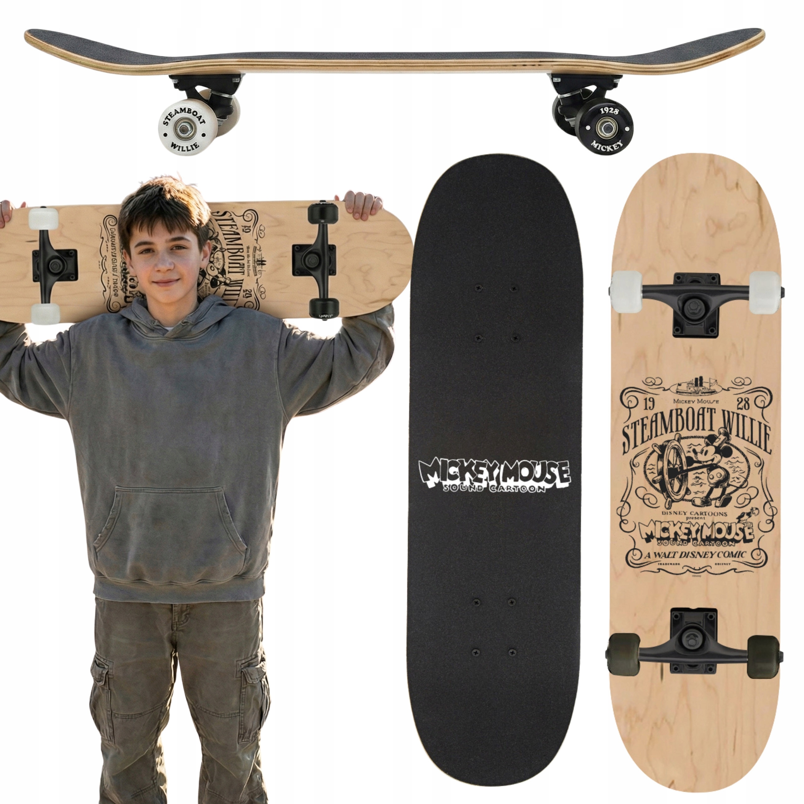 Mickey Mouse Steamboat Duża drewniana deskorolka Młodzieżowa do 100 kg