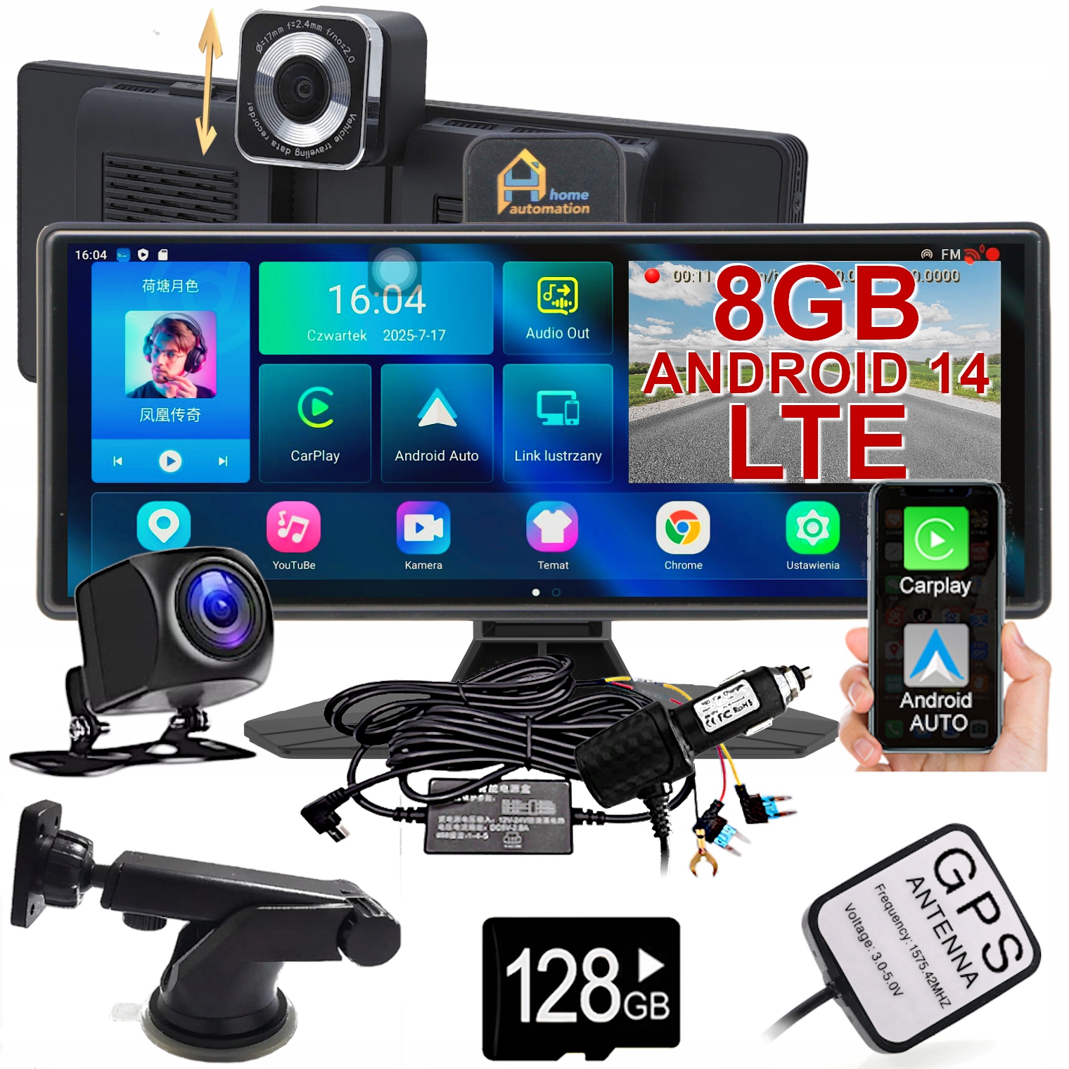 Stanica Rekordér Rádio Kamera Navigácia Gps Obrazovka Android CarPlay Monitor