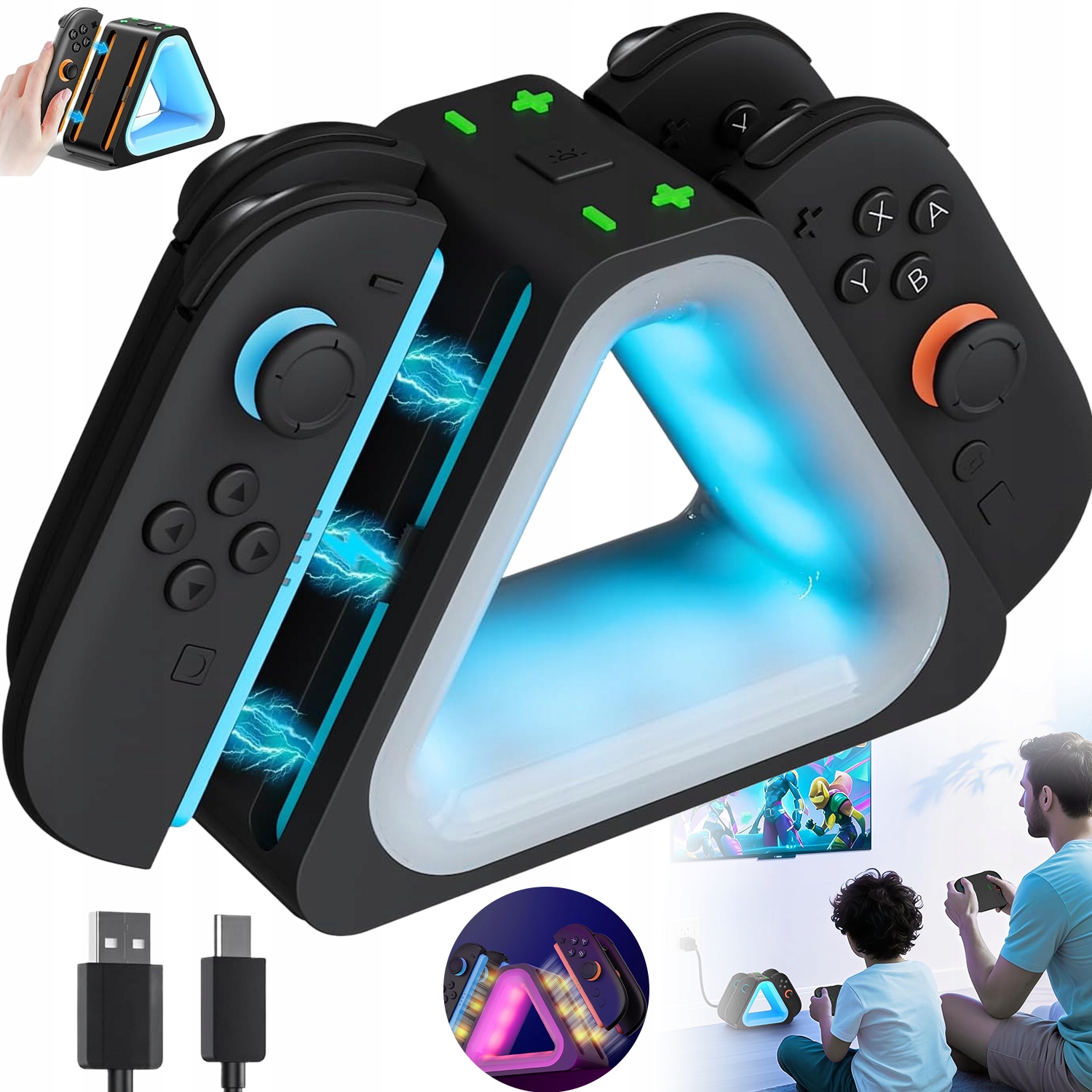 4 W 1 MAGNETYCZNA STACJA ŁADUJĄCA DO SWITCH 2 JOY-CON ŁADOWANIE 2.5H RGB