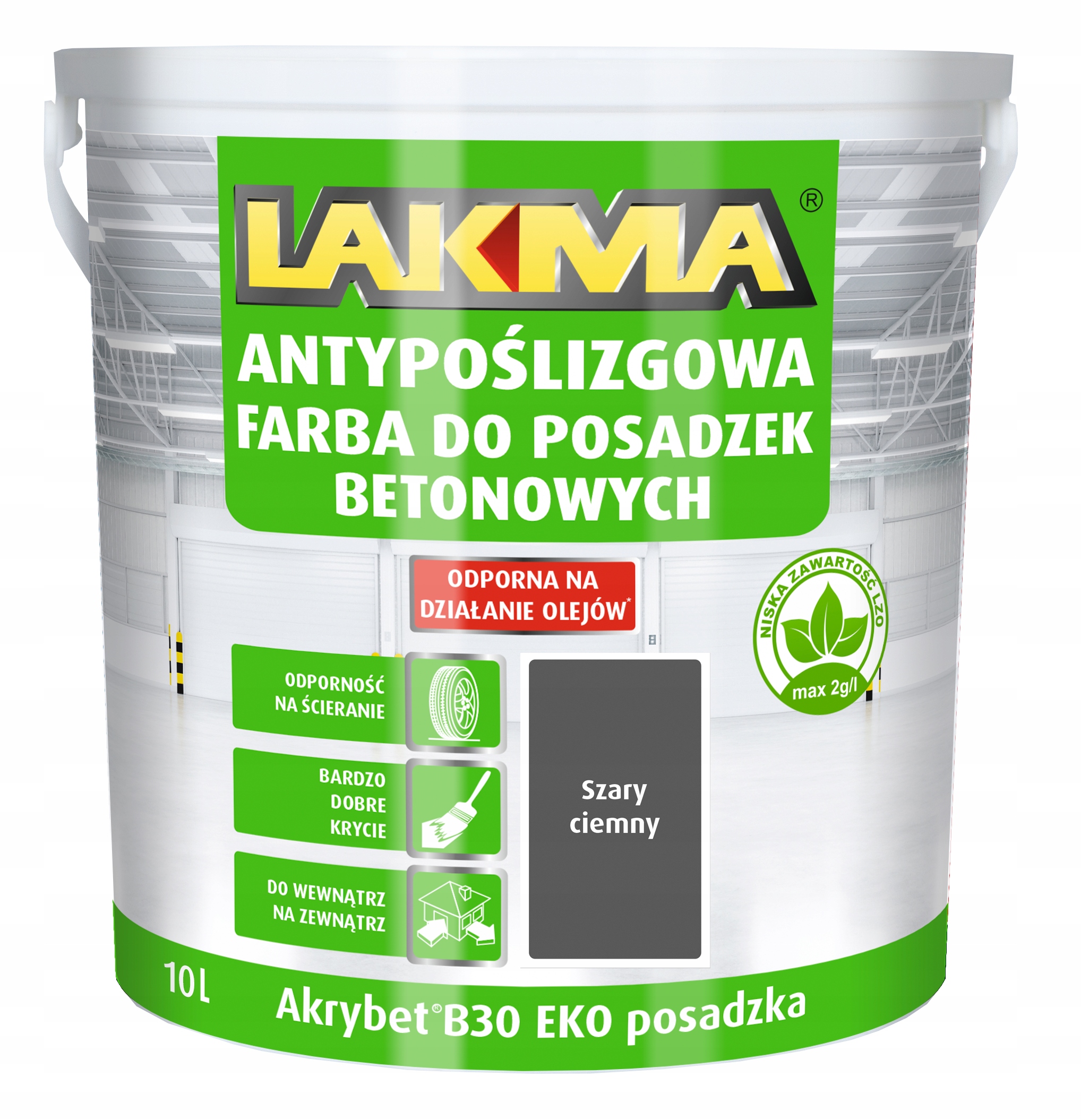 Lakma Akrybet B-30 Eko Farba do Betonu Posadzki Akrylowa Ciemny Szary 10L