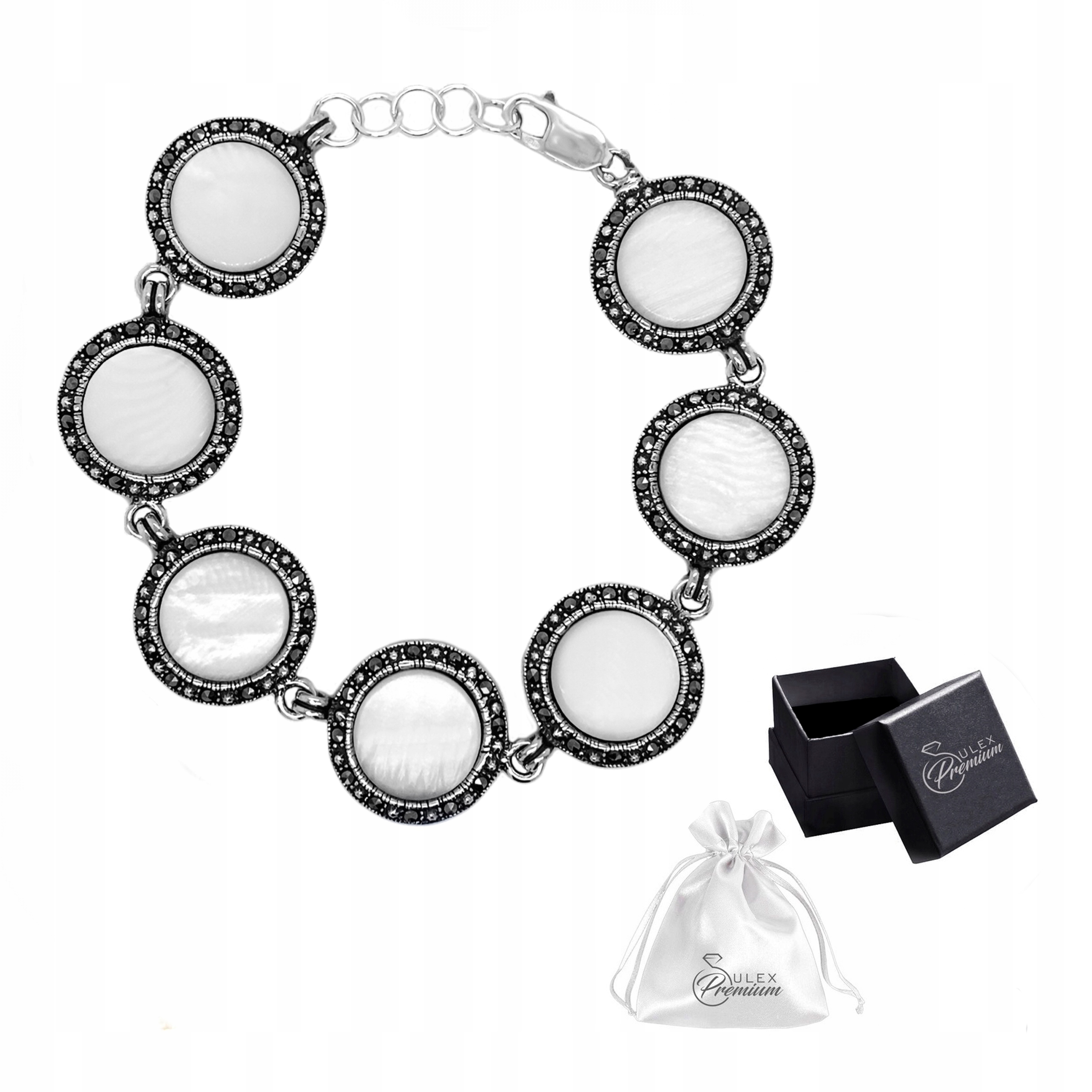 Stříbrný náramek ryzosti 925 Elegantní s perlovou hmotou a markýzami pro ni