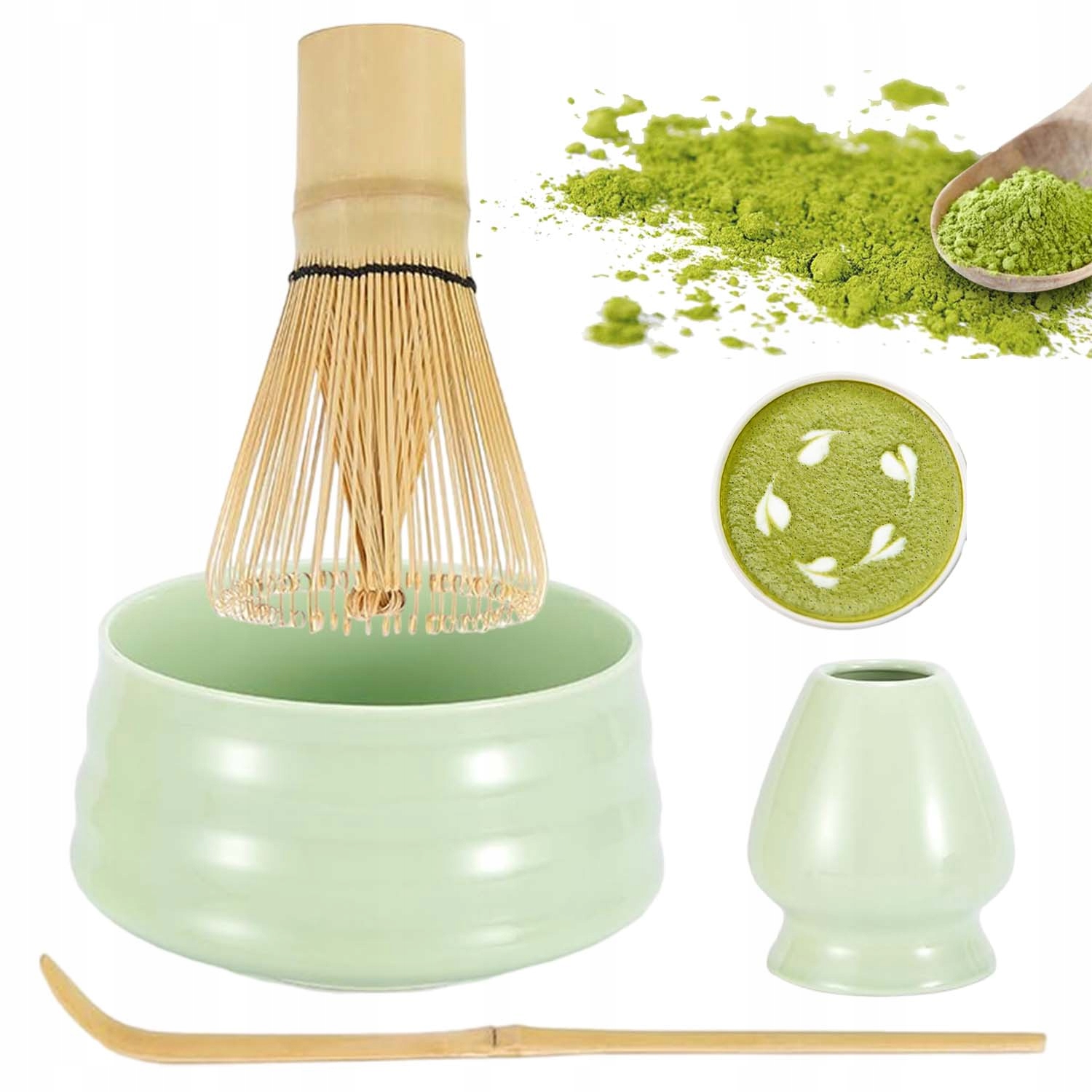 Levně Dárková Sada Na Matcha Z Bambusu Metlička Lžička Miska Keramika