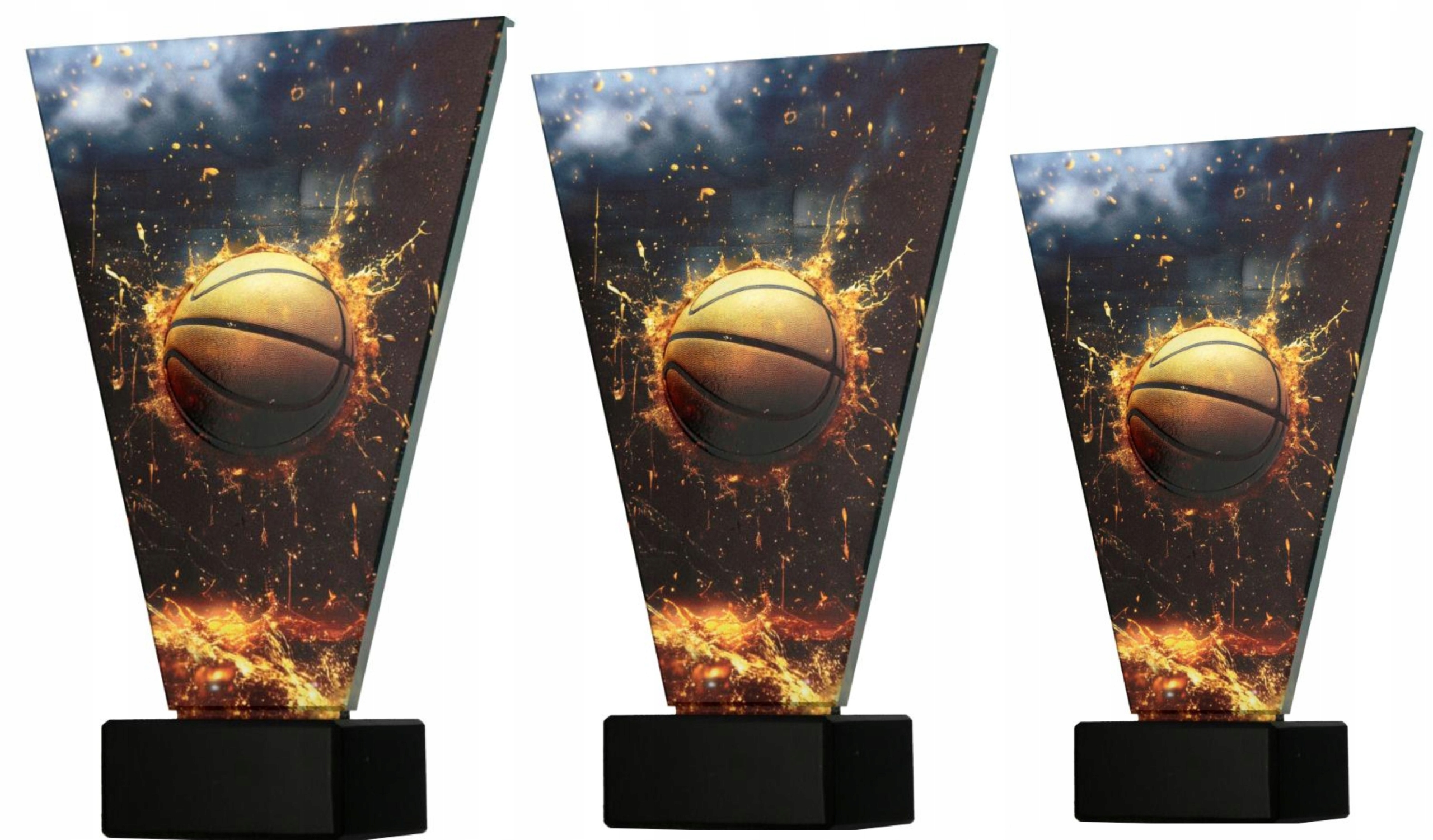 Sada 3 basketbalových sošek trofej sklo mramor Basketbal 20,5-15 cm