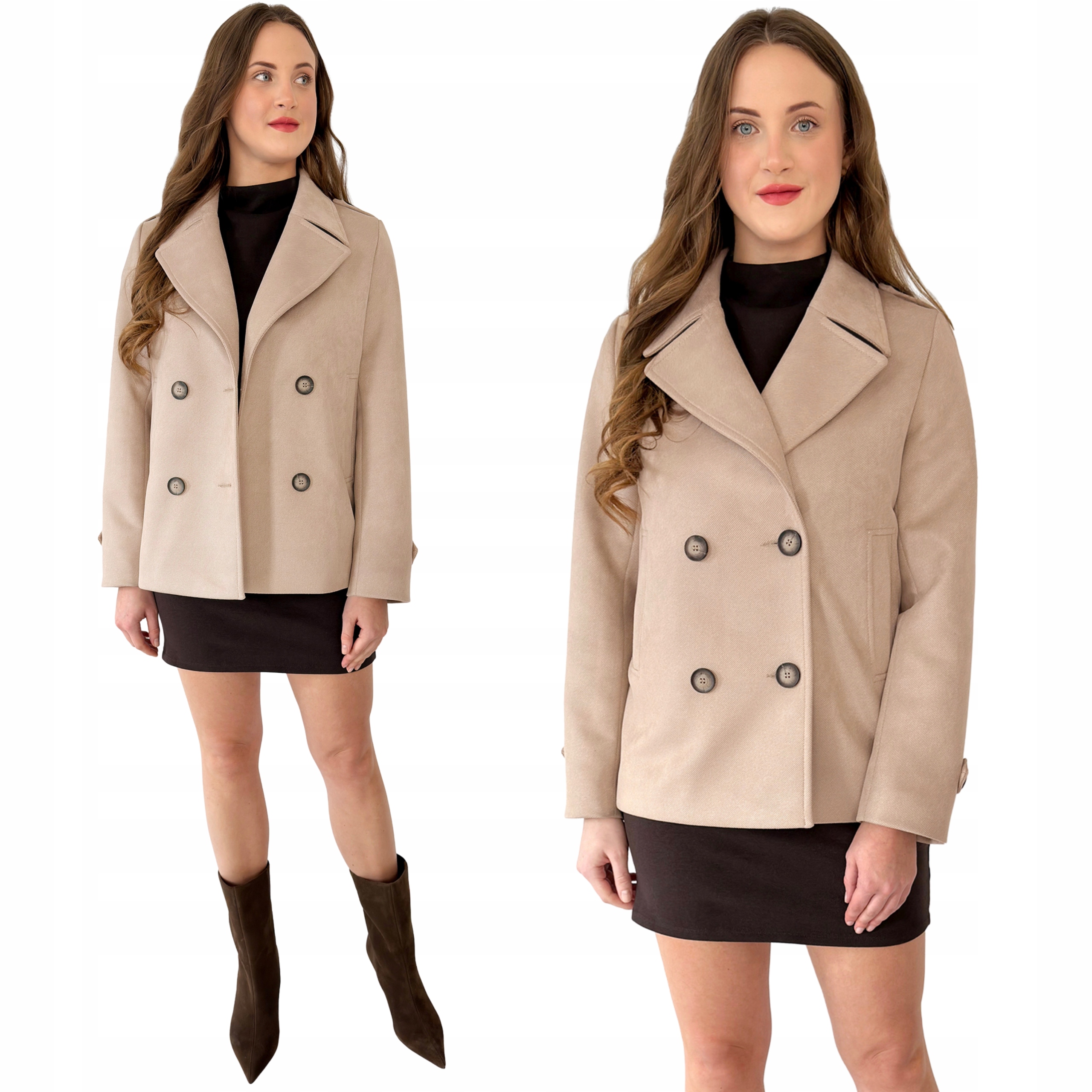 Elegantní krátký dámský jarní dvouřadý lehký kabát Sara Estodo