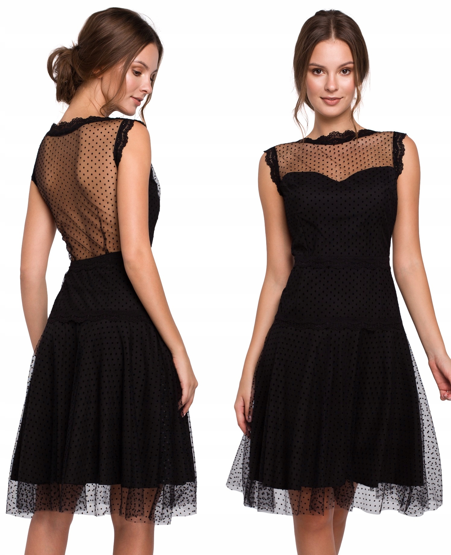 

Rozkloszowana Sukienka Siatka Tiul Na Plecach