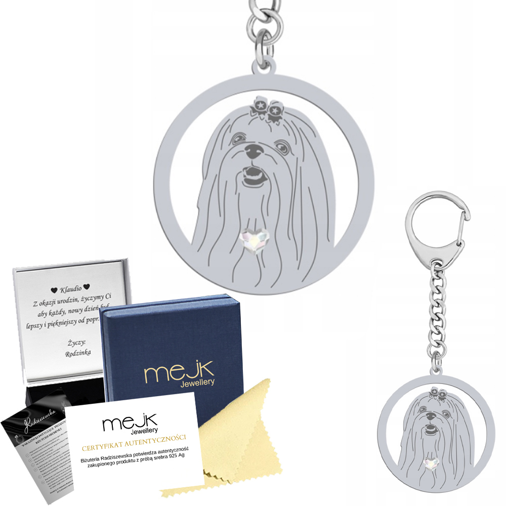 Přívěsek Na Klíče na klíče se psem Maltese Stříbro 925 Dárek Šperky Žena Gravírování