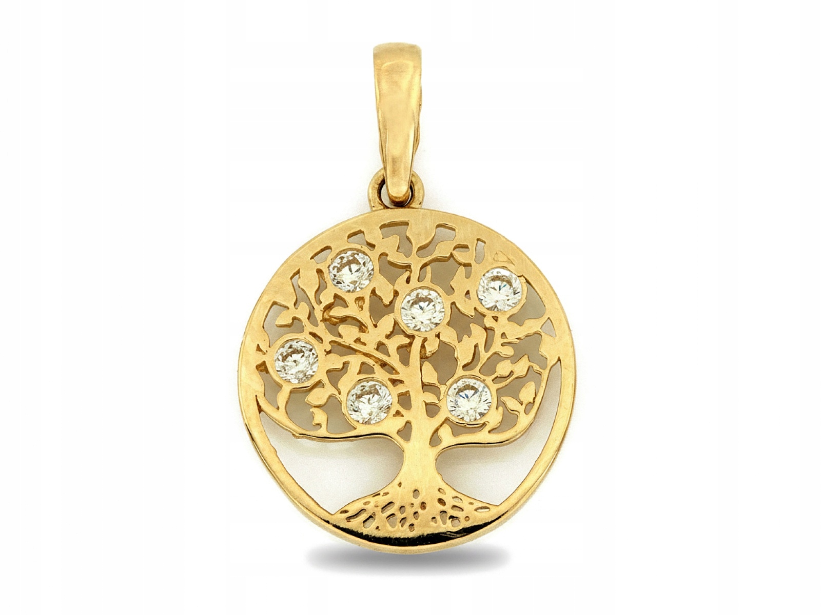 Zlatý přívěsek 585 kulatý s Stromkem štěstí Bílé Zirkony 1.31 g