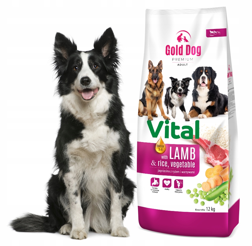 Levně Suché krmivo pro ovčáka Gold Dog Vital premium 12 kg jehněčí rýže zelenina
