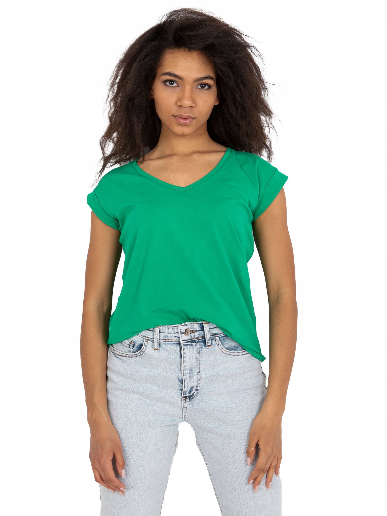 

Damski T-shirt basic z dekoltem w serek top