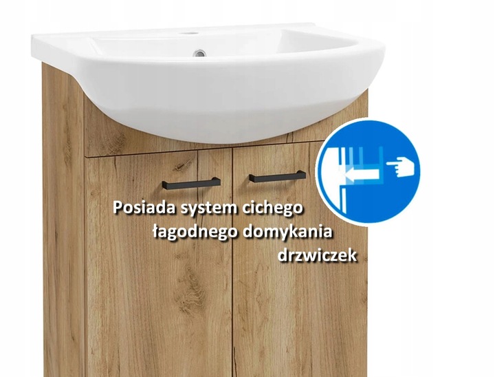 Szafka łazienkowa 50 DĄB stojąca z umywalką +bateria czarna OBROTOWA WYSOKA Liczba elementów w zestawie 2