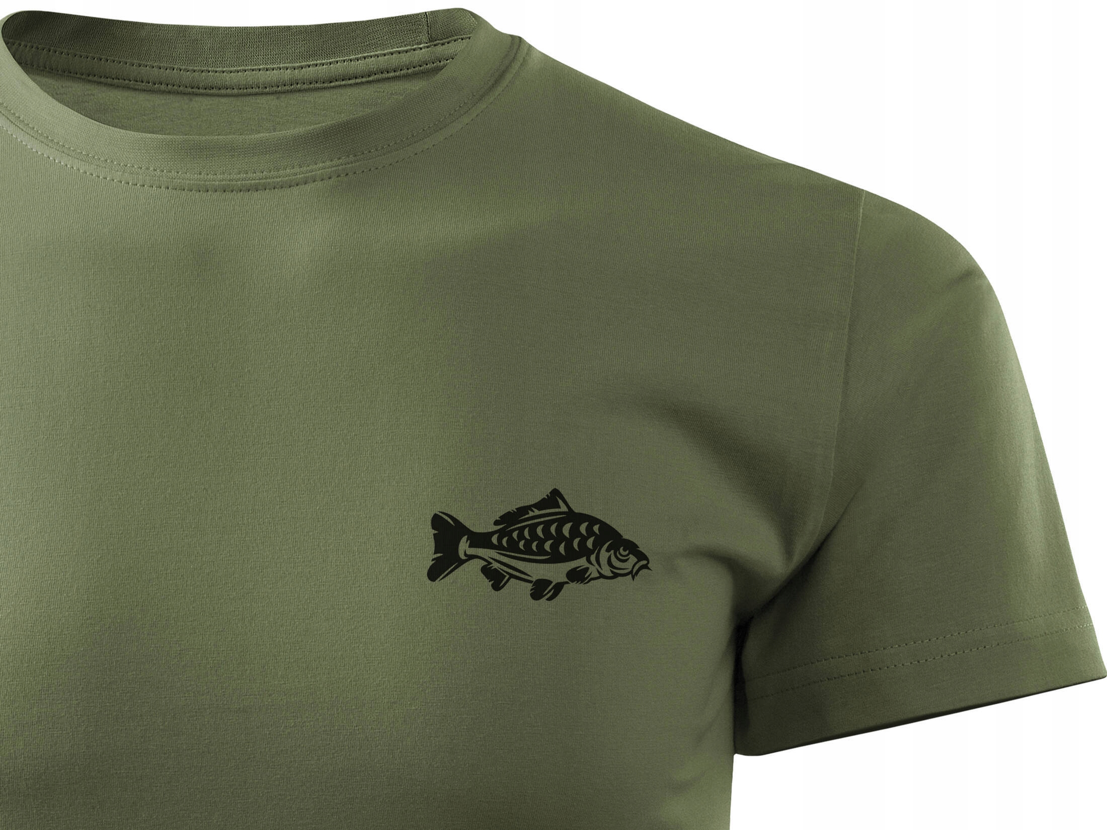 Maskujący bawełniany T-shirt dla Wędkarza z nadrukiem Karp kolor khaki r. L