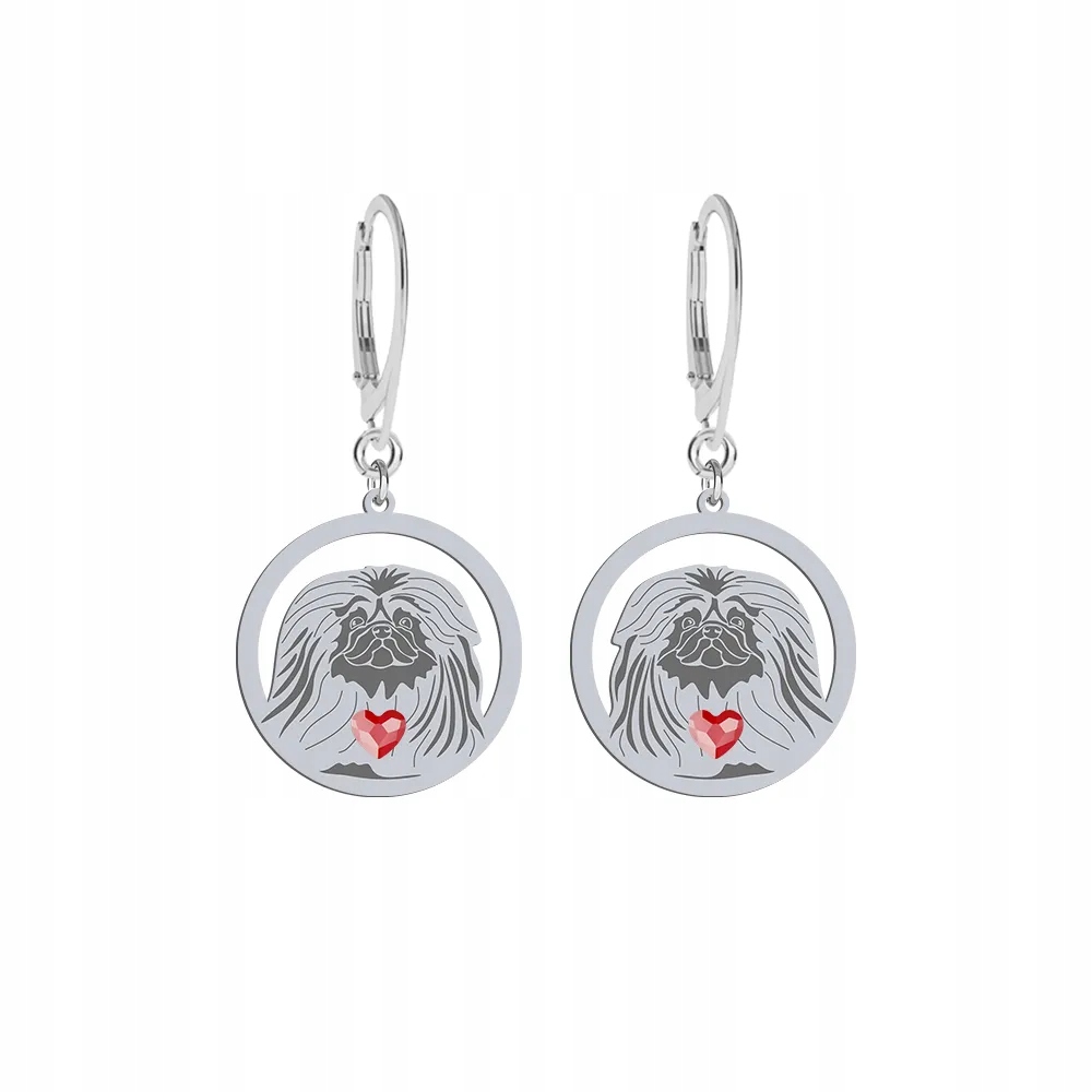 Stříbrné Náušnice s pekingským psem 925 Šperky Dárek Žena Gravírování