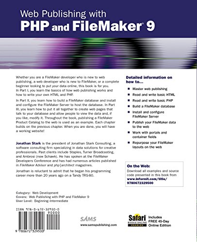 Stark, Jonathan Web Publishing with PHP and FileMaker 9 Język publikacji angielski