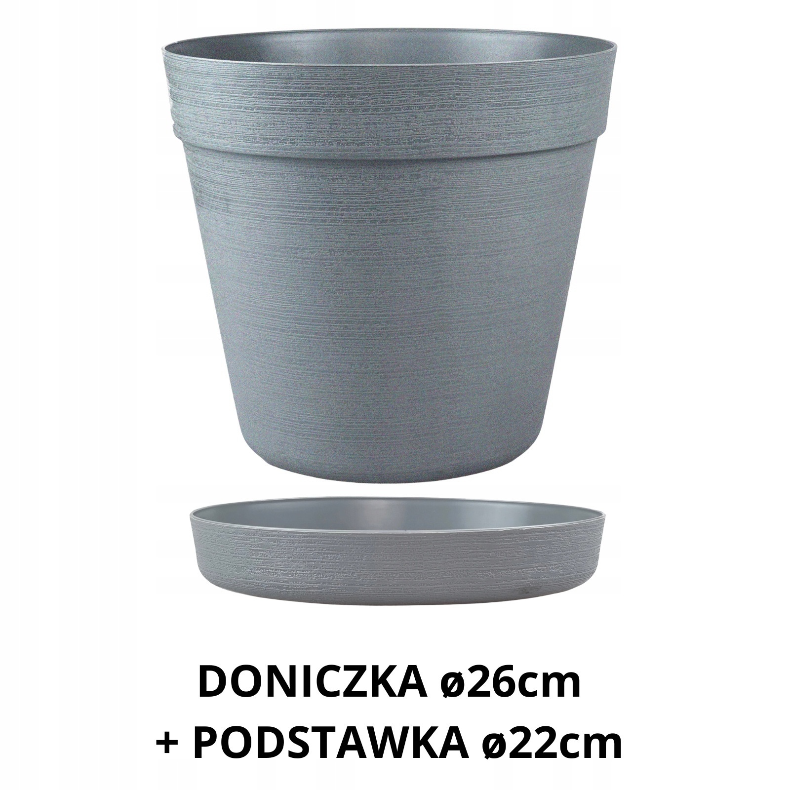 ZESTAW Doniczka 26cm + Podstawka 22cm, 8L, Stylowy Zestaw EKO, SZARY 1