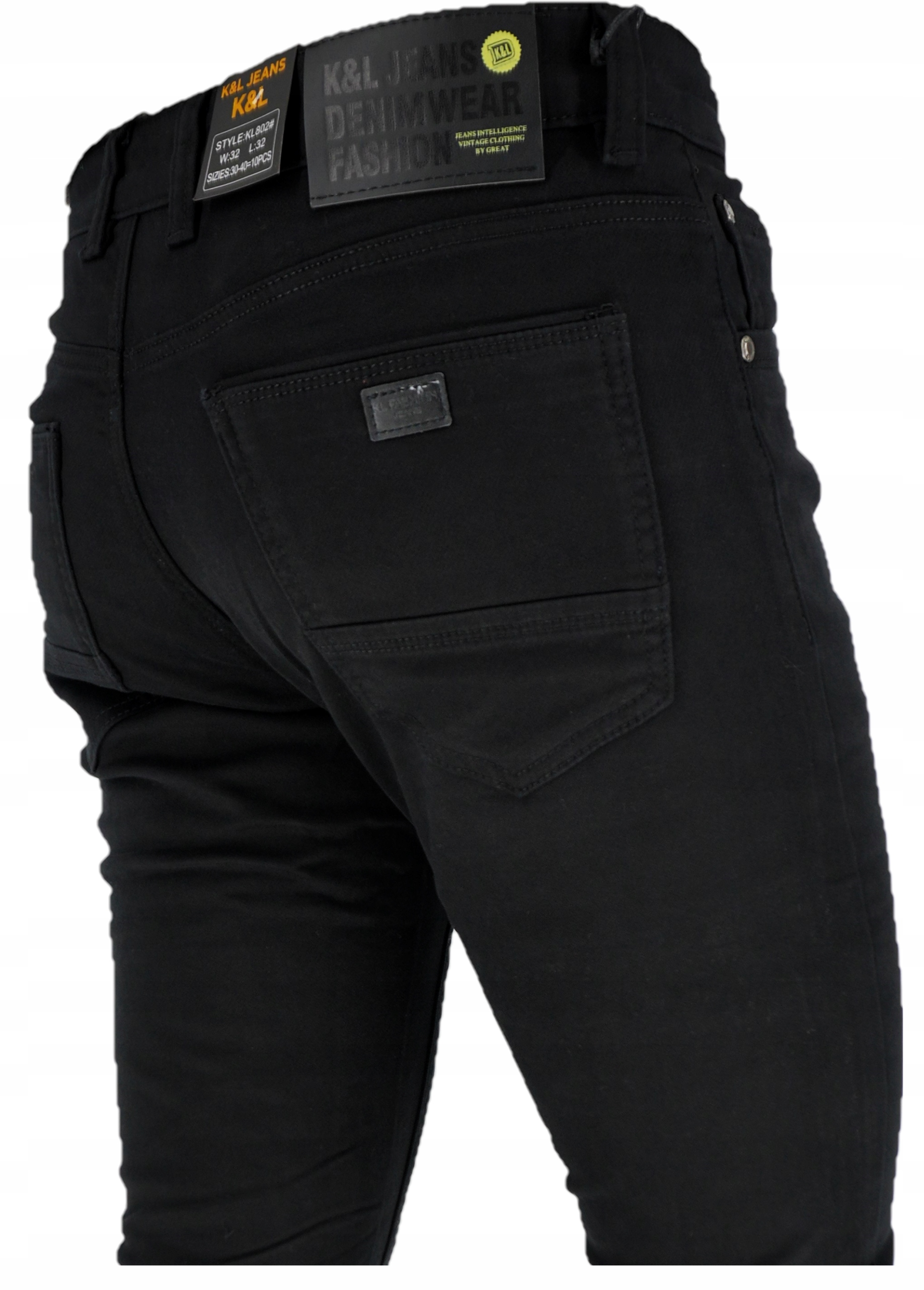 Spodnie Bawełniane Jednolite Gładkie Miękkie Czarne L32 W30