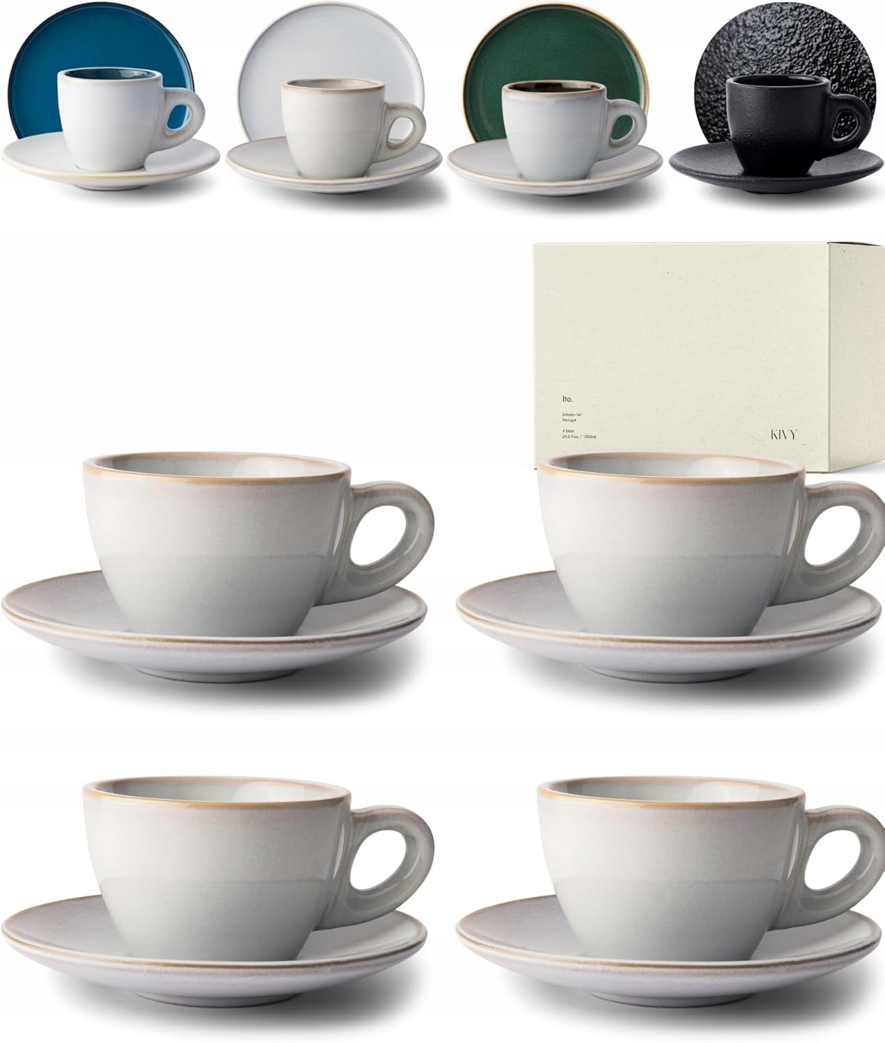 Šálka Na Cappuccino Kivy Sada 4 Kusov Podšálka Porcelán Premium 180ML