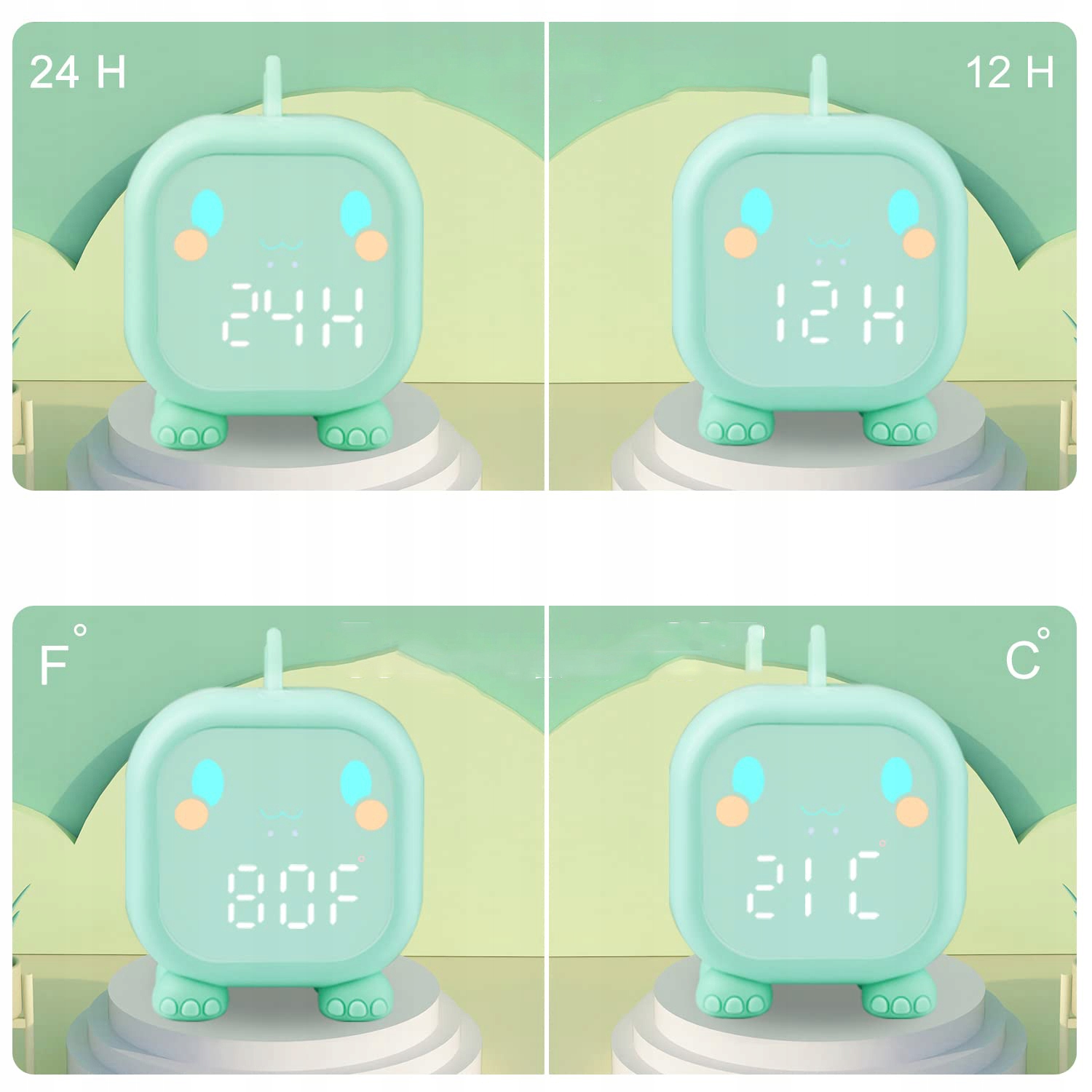 DINOZAUR CYFROWY BUDZIK DZIECI TIMER Z LAMPKĄ USB Kolor odcienie zieleni