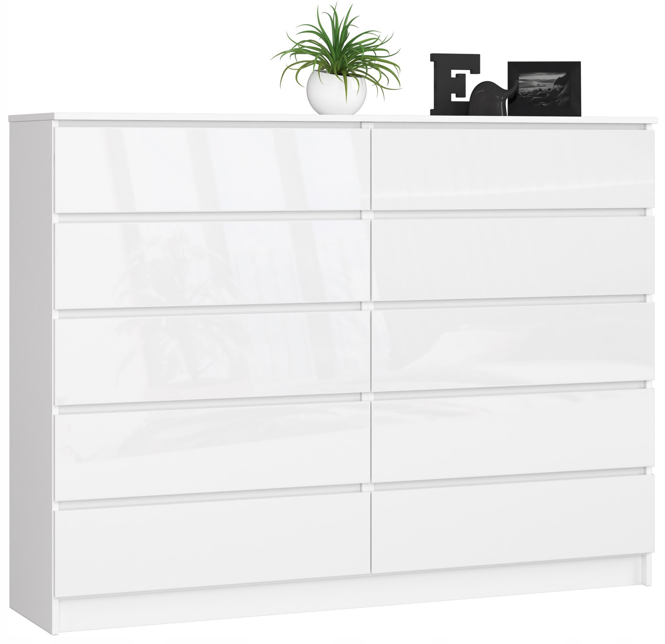 Komoda K160 10SZ Clp Pk Biela Lesklá Akd