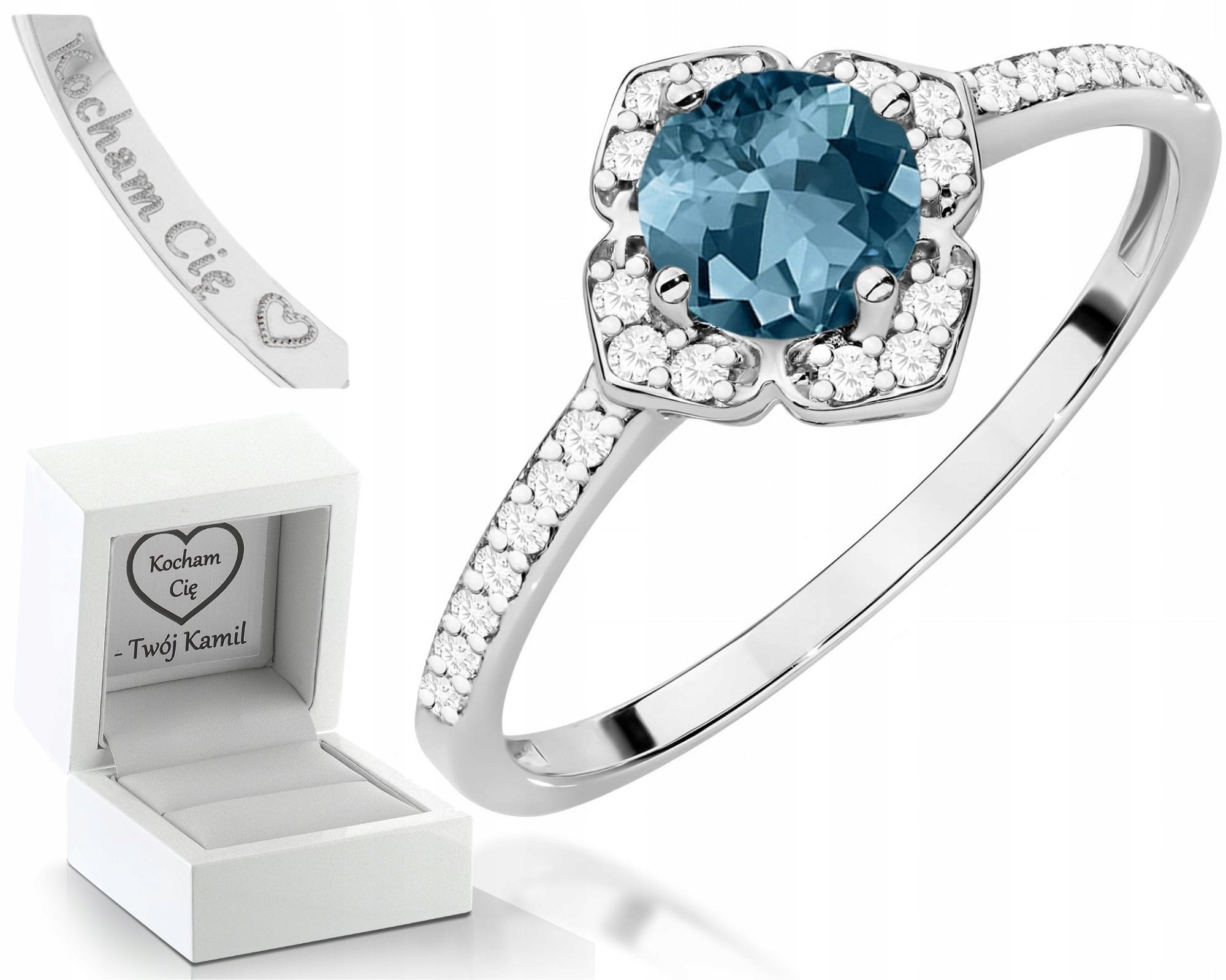 Bílý Zlatý Prstýnek S Topazem London Blue A Diamanty Zlato 585