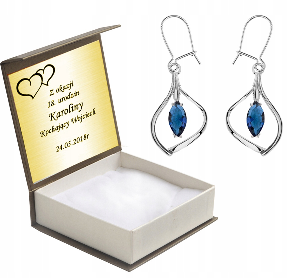 

Kolczyki Wiszące Z Szafirowymi Cyrkoniami + Grawer