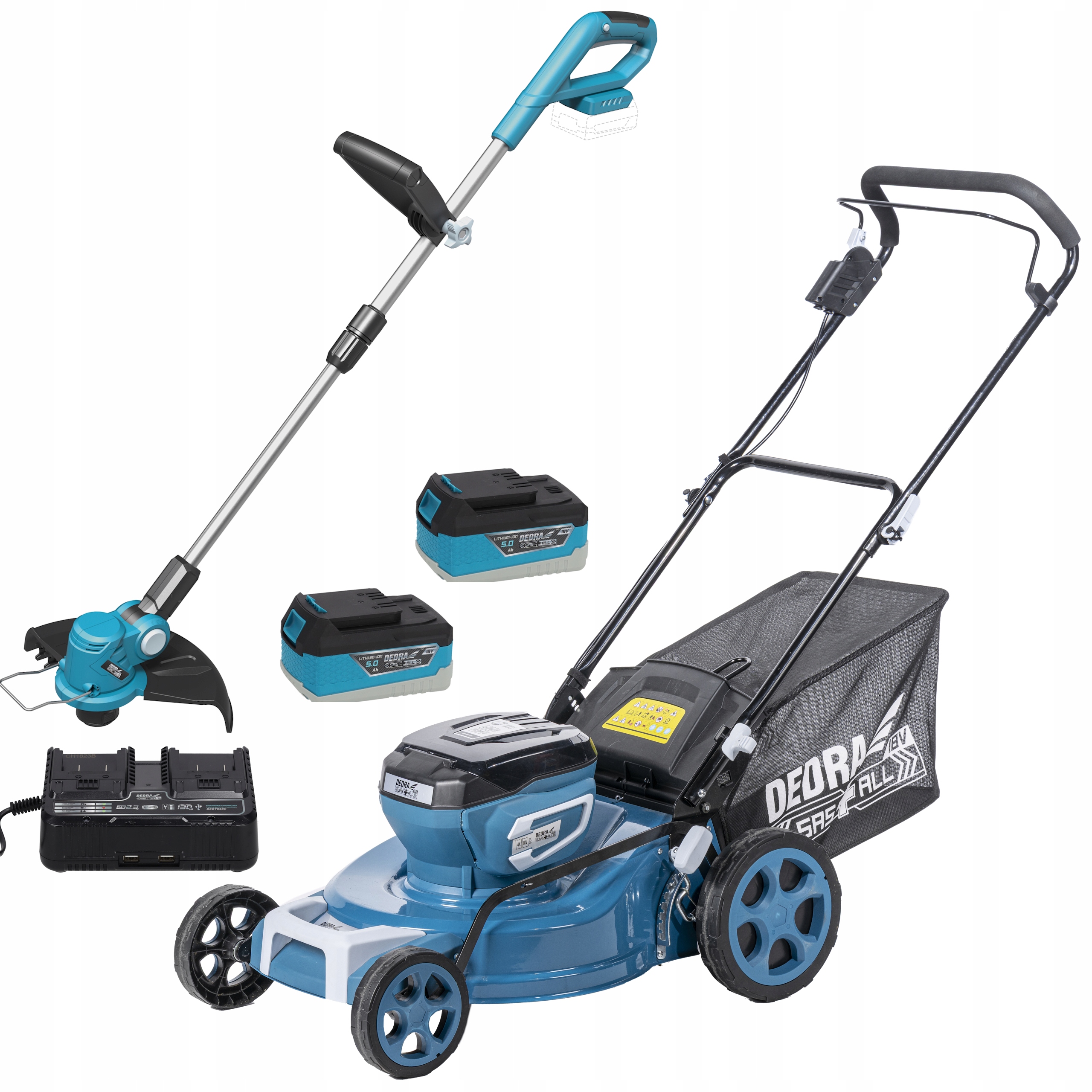 Kosiarka Akumulatorowa Podkaszarka Dedra Zestaw do koszenia trawy 2x5Ah