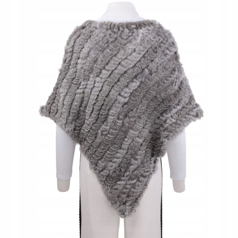 SZARE PONCZO DAMSKIE CIEPŁE Z FUTERKIEM SWETERY ZIMOWE ELEGANCKIE