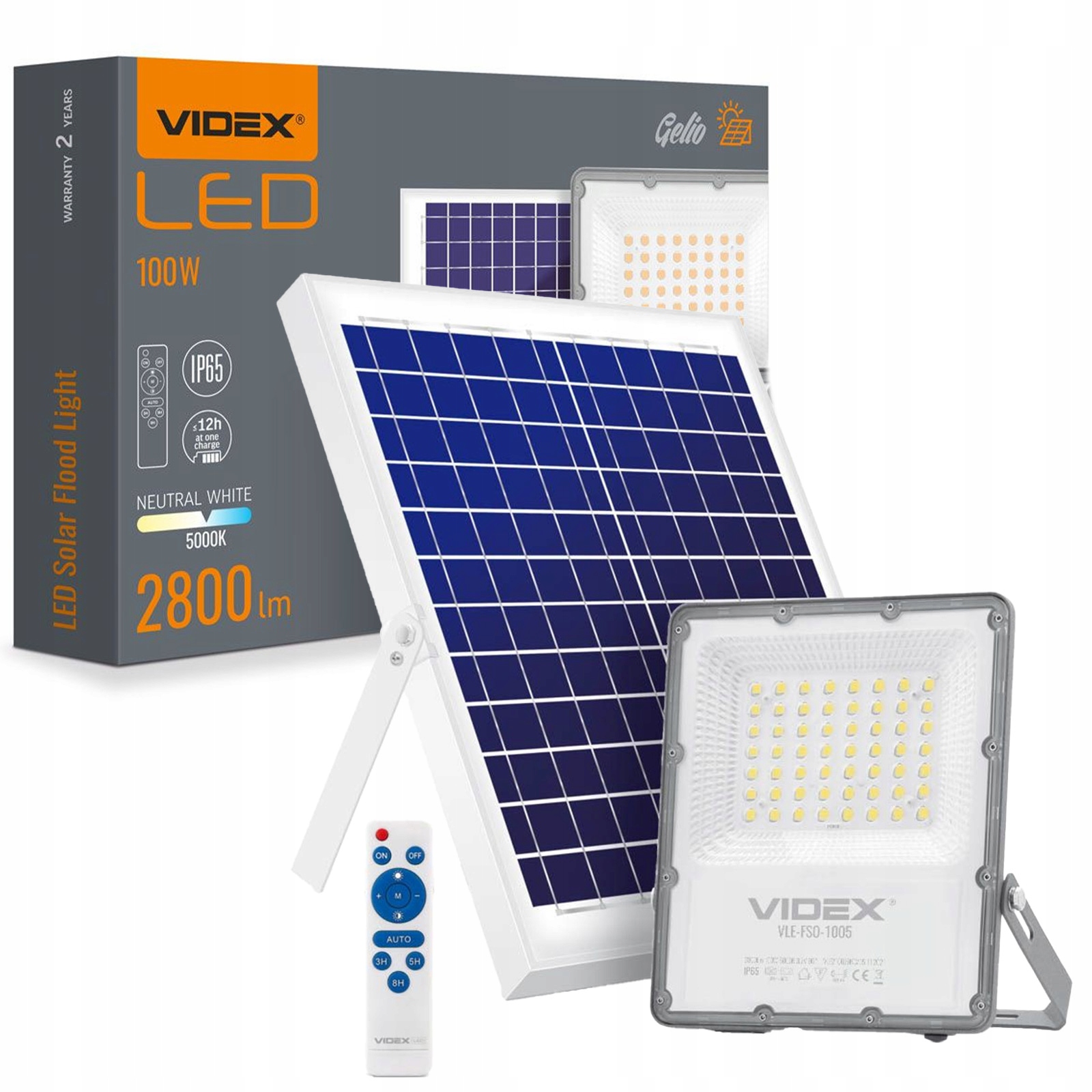 Solární Led reflektor Halogenová lampa 100W 2800lm 5000K IP65 Senzor Dálkový Ovladač