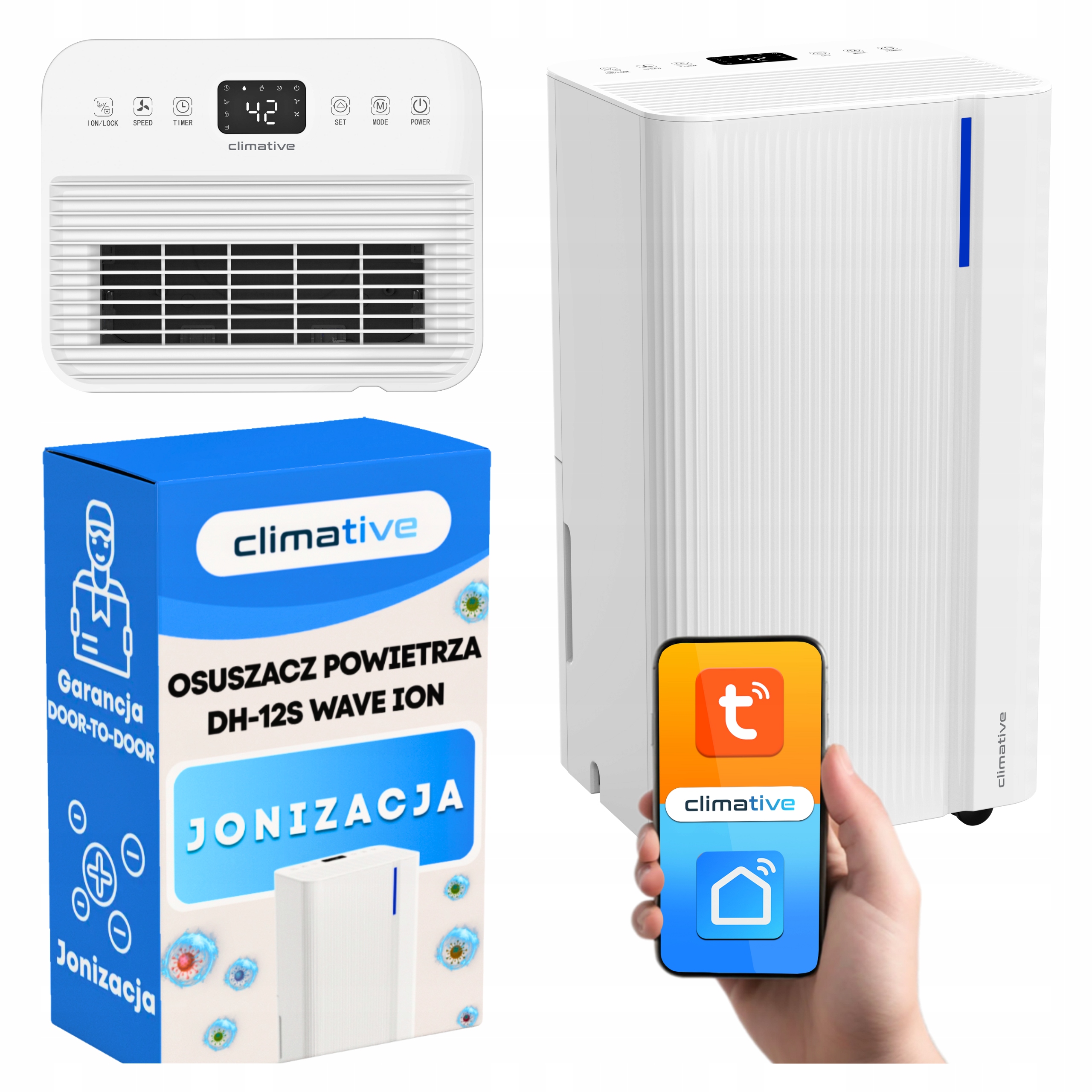 Cichy Wydajny Osuszacz Powietrza Wave Ion Wifi Pochłaniacz Wilgoci 40 m²