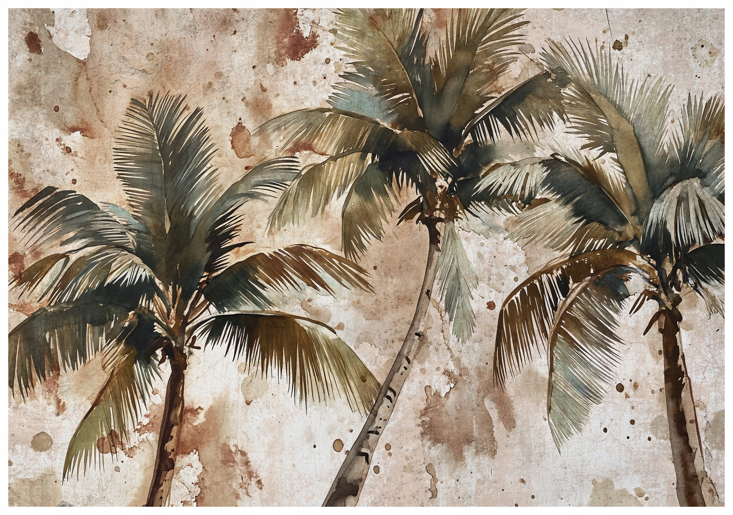 Vliesová fototapeta Palmy Akvarel Exotika Béžová Zelená 416x254 lepidlo