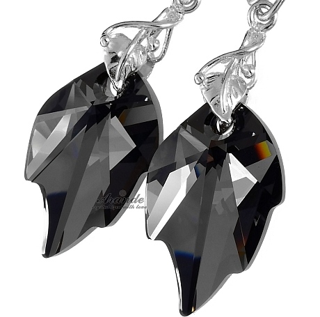 Krásné krystaly Náušnice Night Leaf Long Stříbro