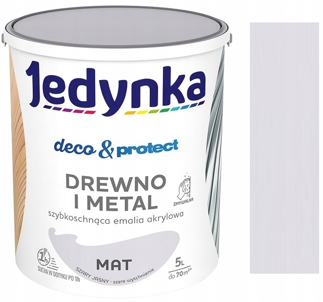 Jedynka Deco Protect Emalia Do Drewna I Metalu Szary Jasny Mat 5L