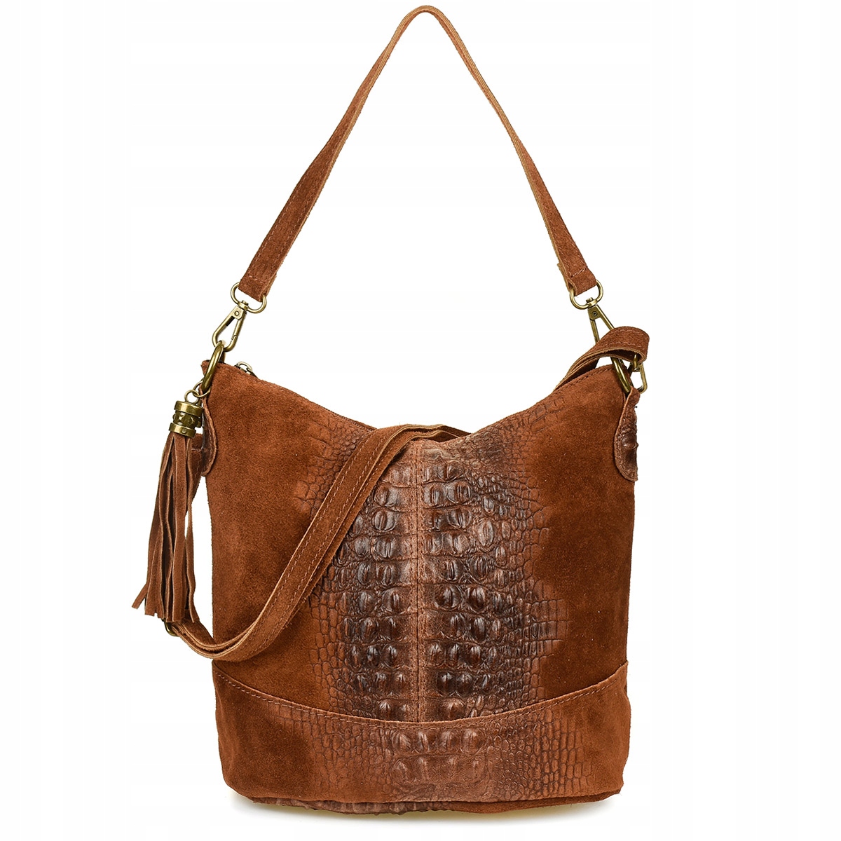 Koňaková kabelka Croco, kožená kabelka přes rameno dámská, semišová kabelka W13