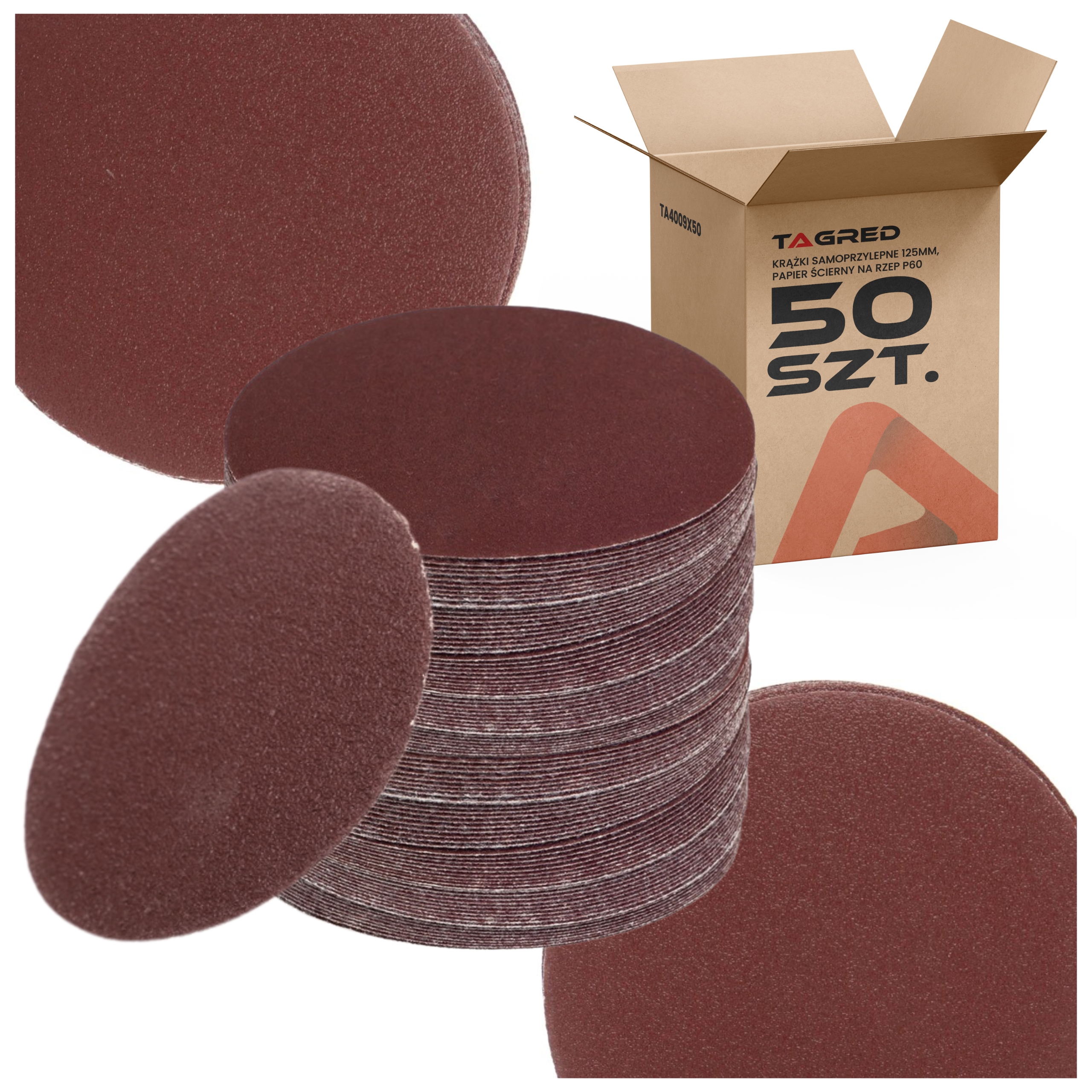 50x Krążki Ścierne 125 Samoprzylepne Na Rzep 60