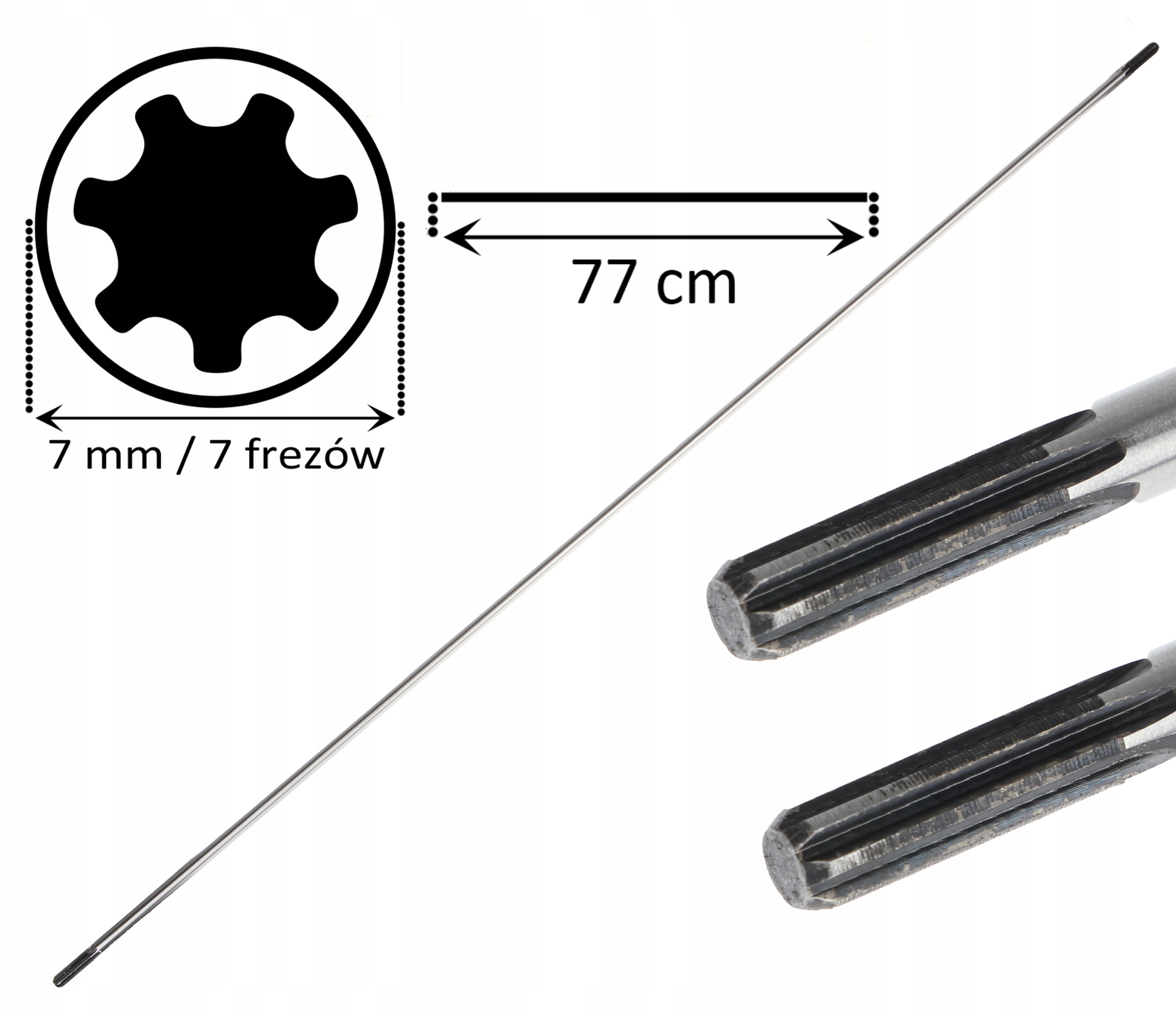 Wałek napędowy oś kosy spalinowej wał 7 frezów 7 mm 77 CM