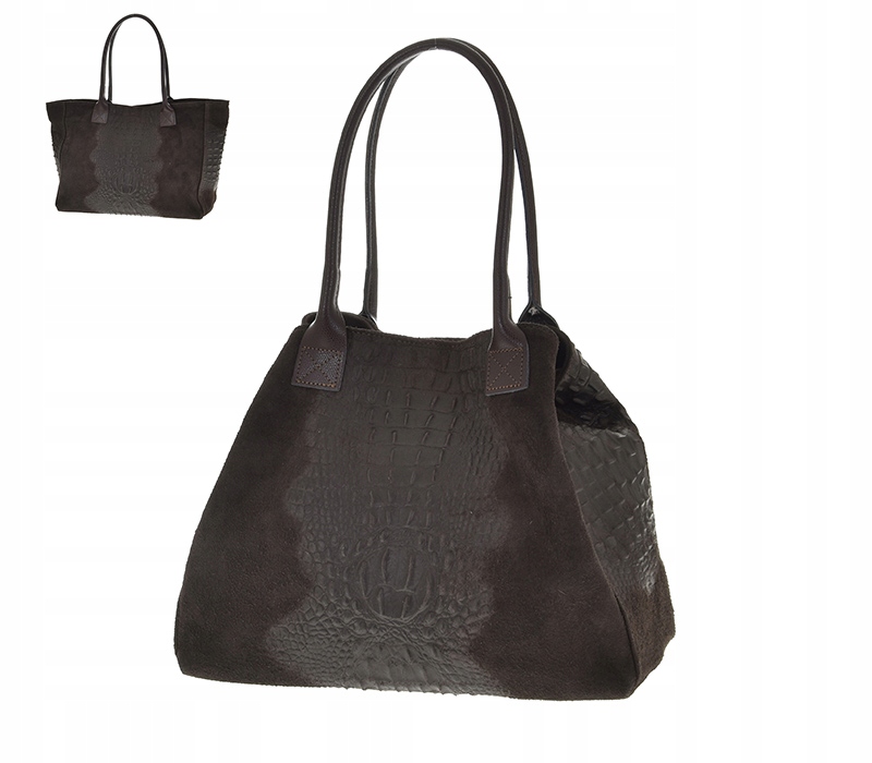 Hnědá Italská Dámská Kabelka Shopper Vera Pelle Semišová Kůže Čokoládová