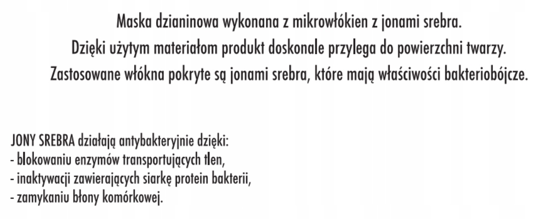 MASKA MASECZKA NA TWARZ WIELORAZOWA PA J. SREBRA Model Maska maseczka WIELOKROTNEGO UŻYTKU