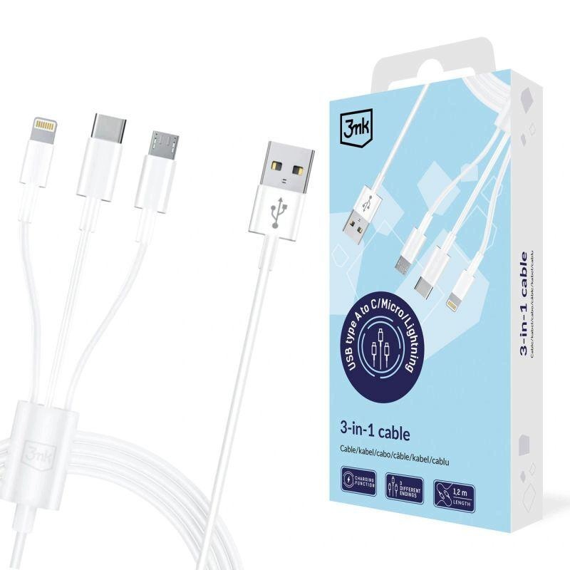 Kabel 3mk Cable 3w1 Usb- A micro Usb Lightning Usb- C 1,2m 20V/ 2. 4A 15W