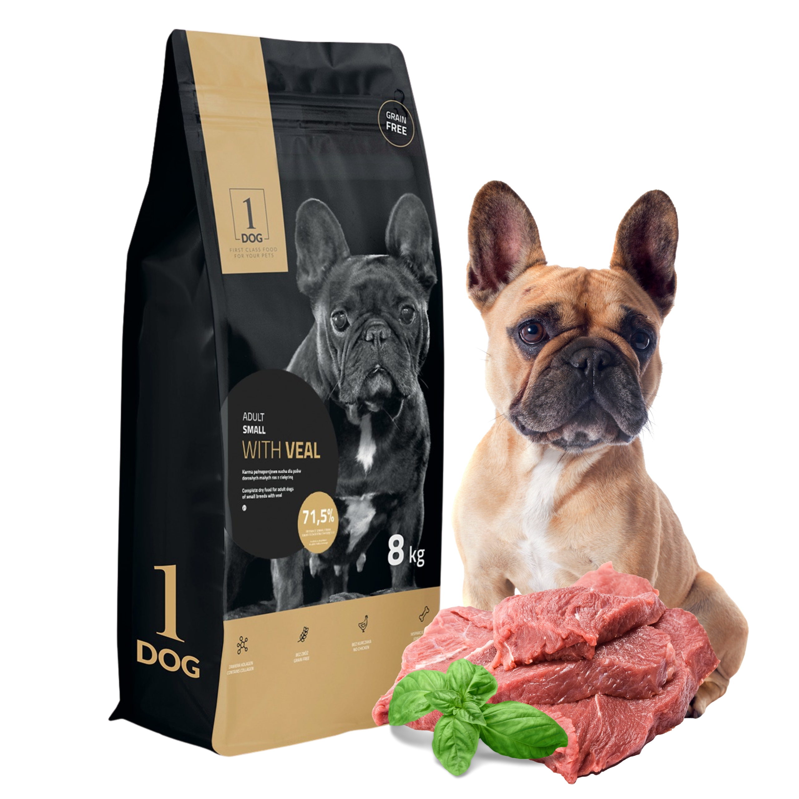 Sucha karma dla psa z cielęciną dla małych ras 8kg 1DOG monobiałkowa