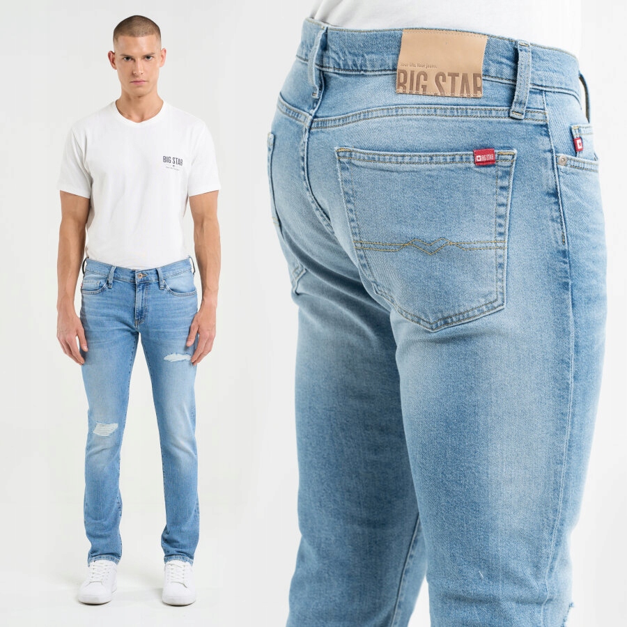 Big Star Jeansy Męskie Przetarcia Jasnoniebieskie Terry Slim 239 W36 L30
