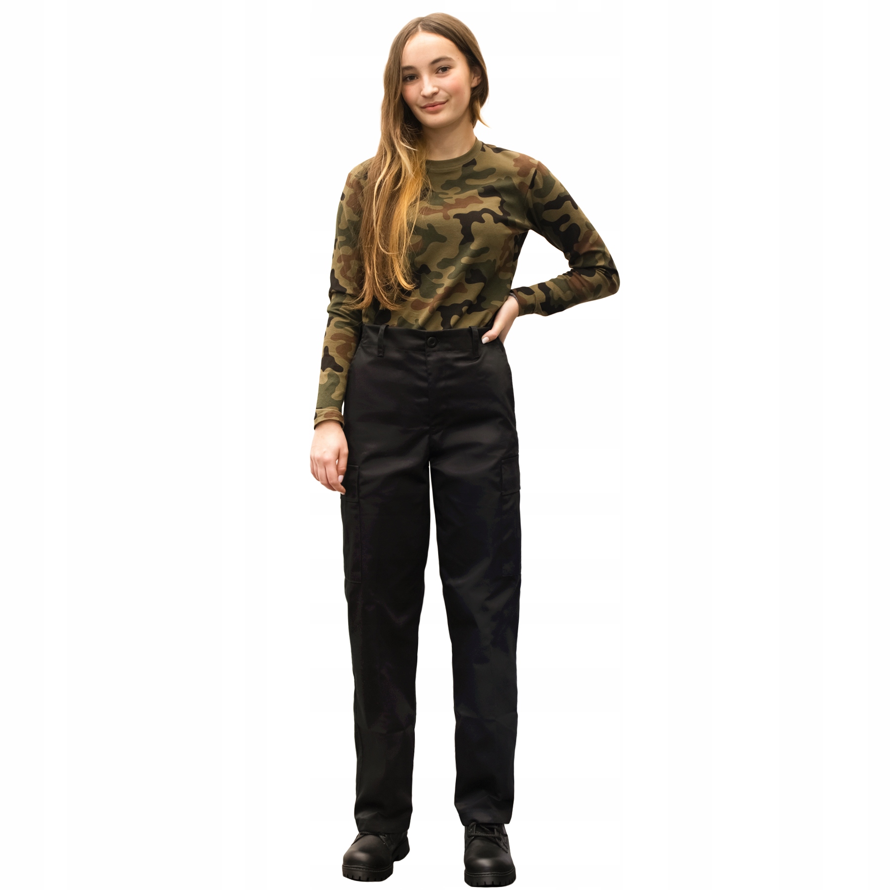 SPODNIE BOJÓWKI DZIECIĘCE BDU WOJSKOWE CZARNE 146 Kolor czarny