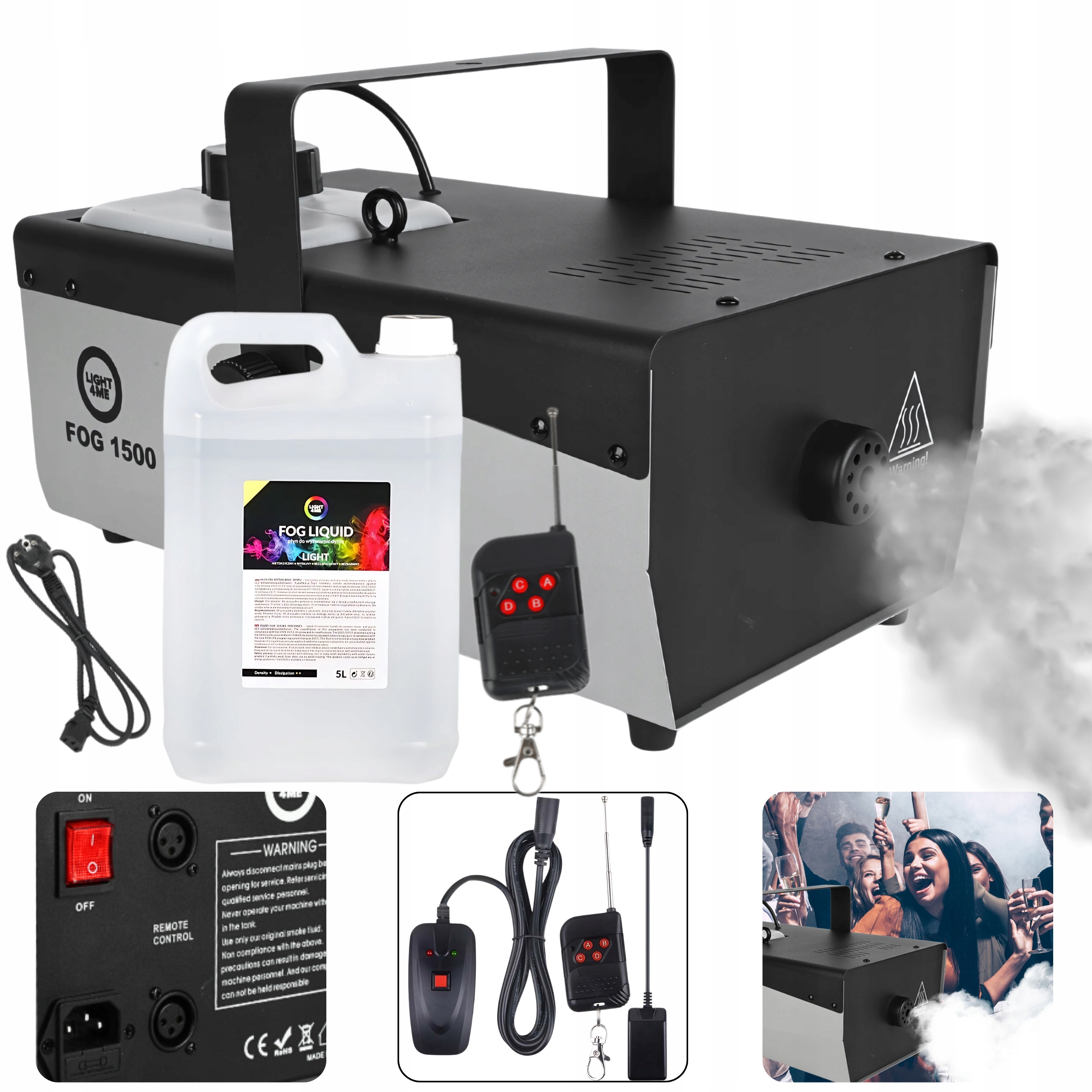 Generátor Dymu Hmla Dymový Stroj Dymovač LIGHT4ME Fog 1500W Diaľkový Ovládač Kvapalina