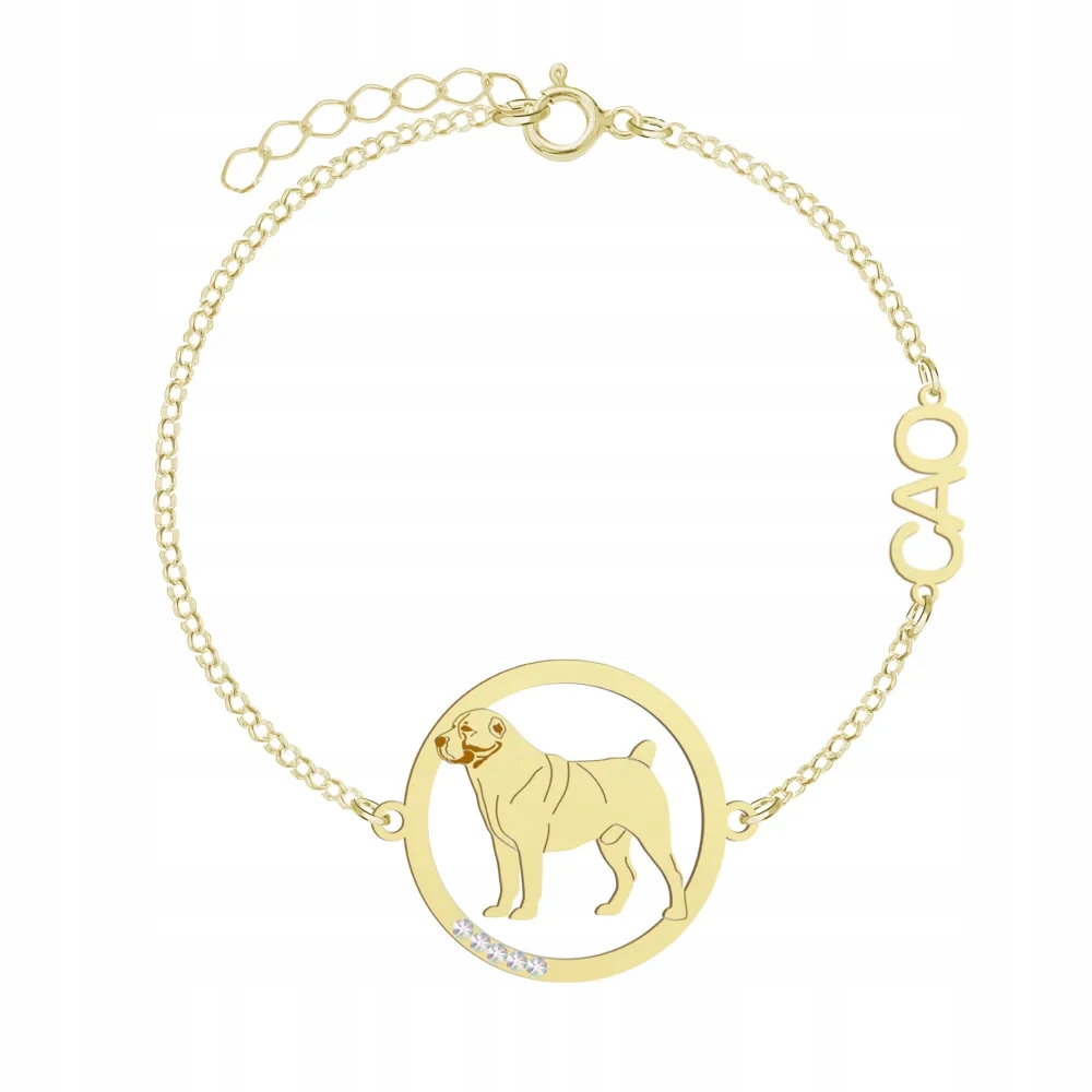 Zlatý náramek se psem Středoasijský ovčák 925 Řetízek Gravírování