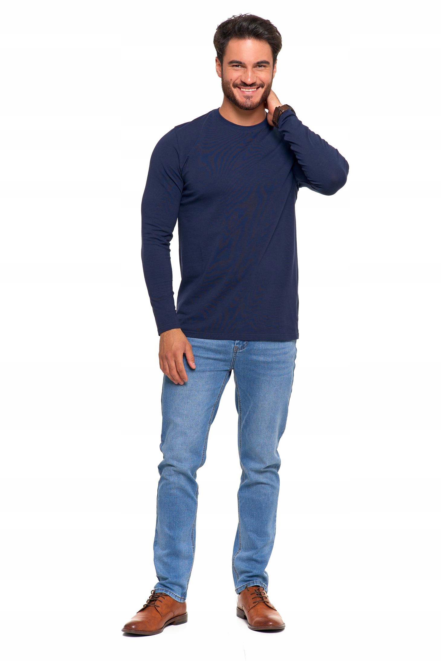 KOSZULKA MĘSKA Z DŁUGIM RĘKAWEM LONGSLEEVE GRANATOWA BAWEŁNIANA MORAJ S Model OTSL1900-001