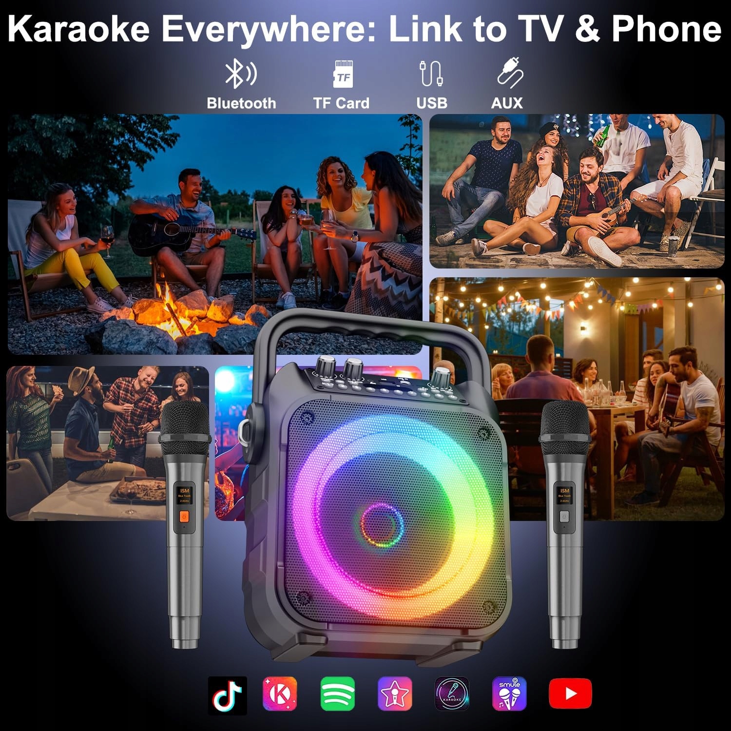 SINGINGMATE Przenośny Głośnik Bluetooth Karaoke Z Mikrofonami LED — miniatura 6