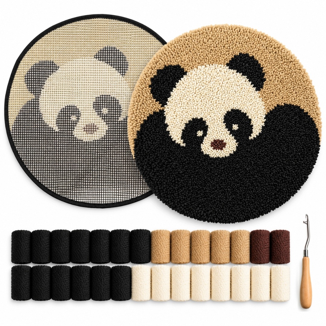 Tapiko sada kobereček Panda kulatý Ø50 cm – latch hook kit