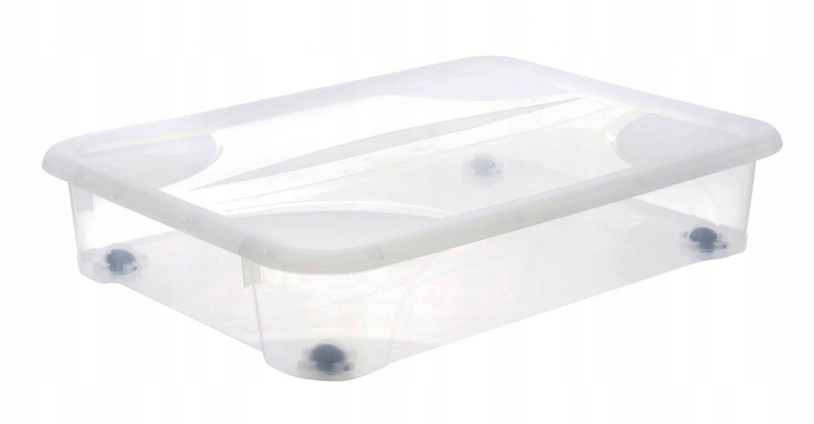 Plastový kontejner pod postel 60L s kolečky a víkem Transparentní