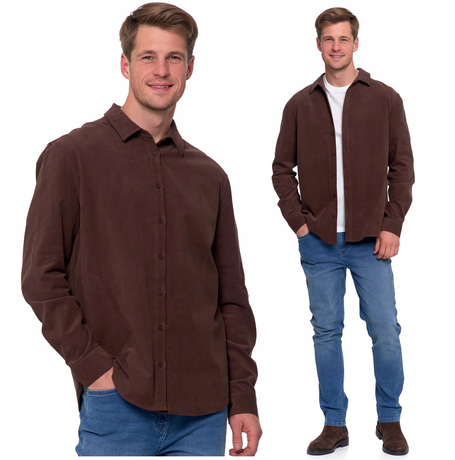 Koszula Męska Bawełniana Sztruksowa Moraj Zapinana Na Guziki Brązowa XL