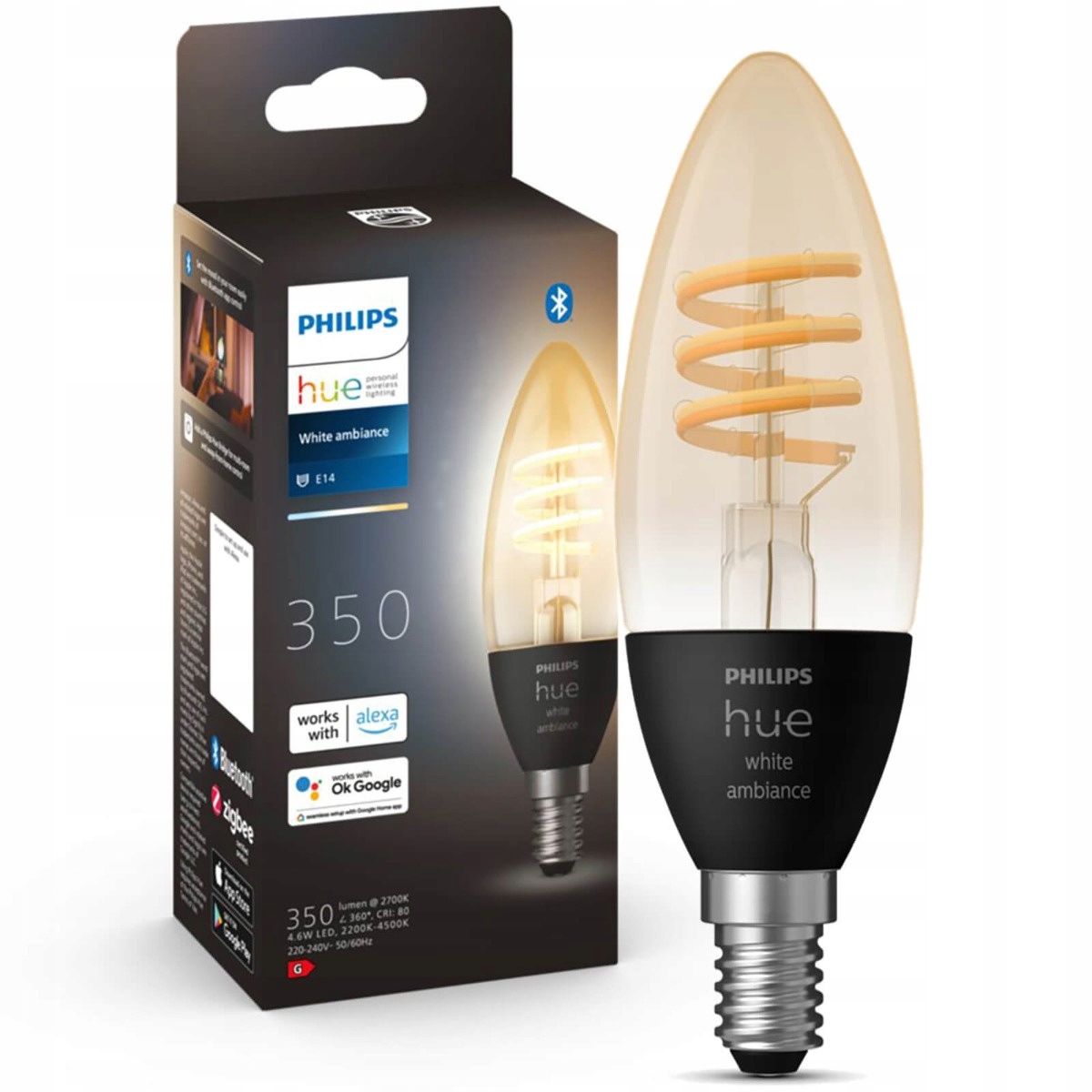 Led žárovka Svíčka E14 4,6W Cct Philips Hue Filament Bluetooth Zigbee