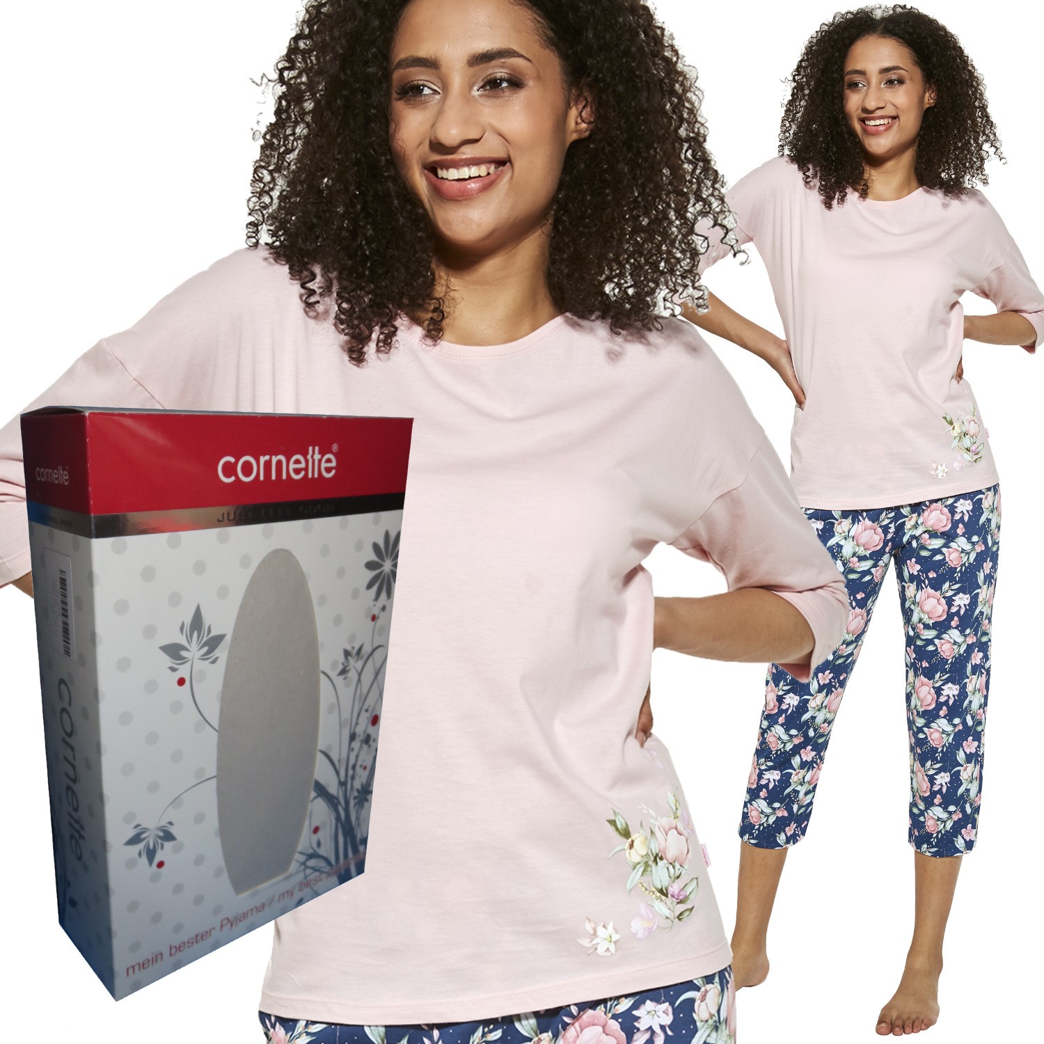 

Cornette piżama damska 3/4 ręk 463/288 Flower róż