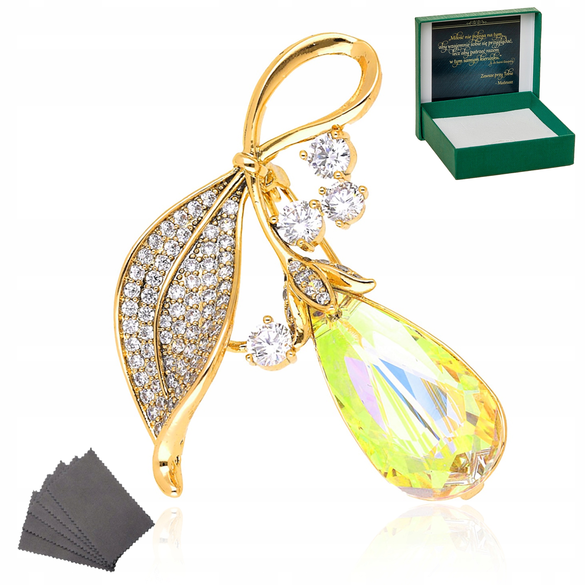 

Złota Luksusowa Broszka Ab Crystal +grawer